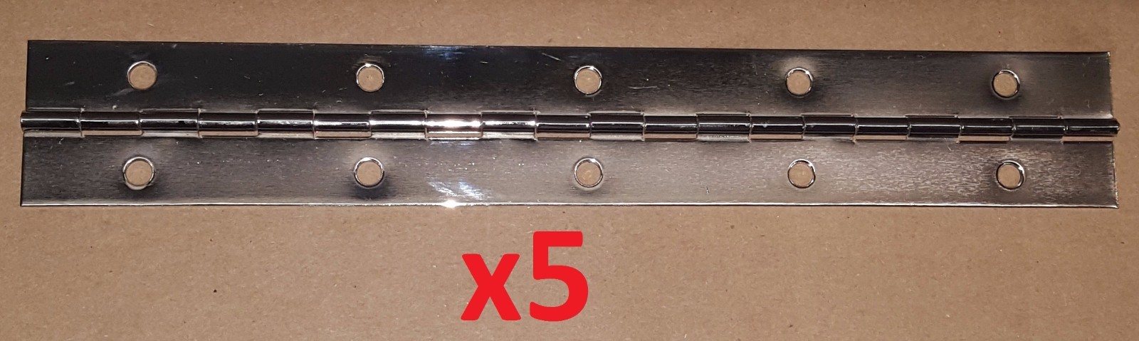 5 pc .040 Nickel Plated Piano Hinge 10 x 1.5 HOLES Cabinet/Door/Craft/Furniture