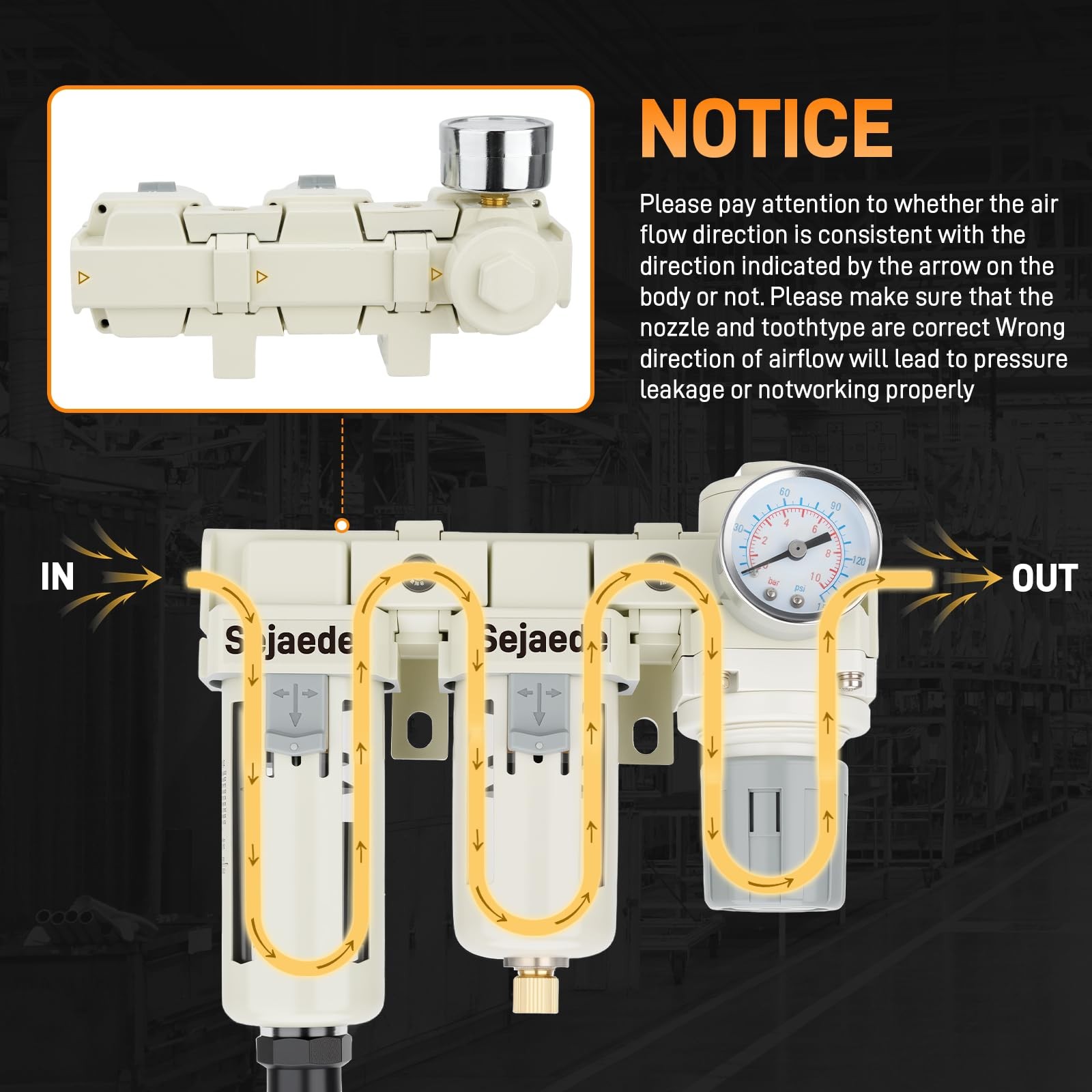 3/8″ NPT Air Compressor Filter Regulator W/ 2-Stage Auto & Semi-Auto Drain Dryer
