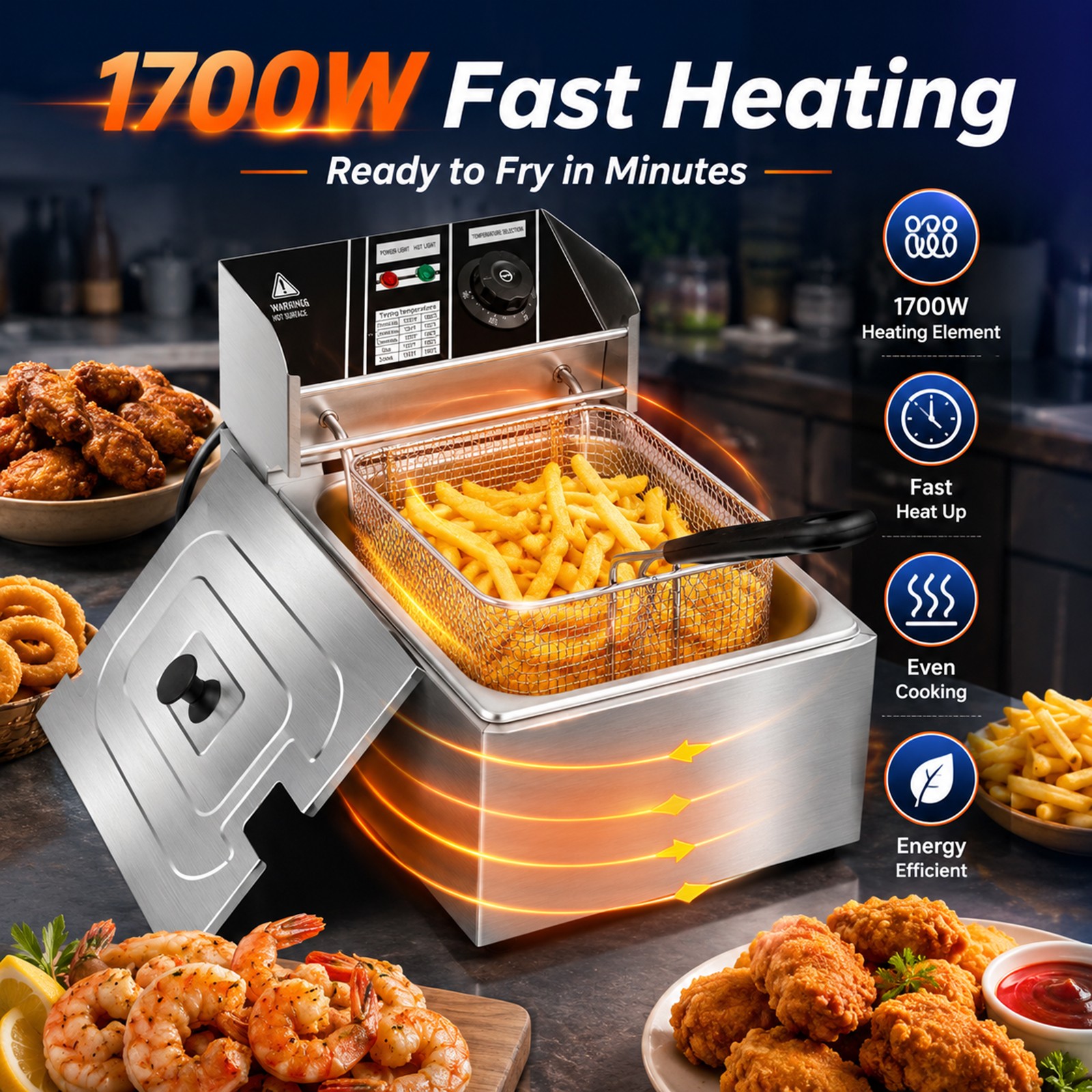1700W 6L Commercial Electric Deep Fryer Restaurant 316 Stainless Steel 10.5QT
