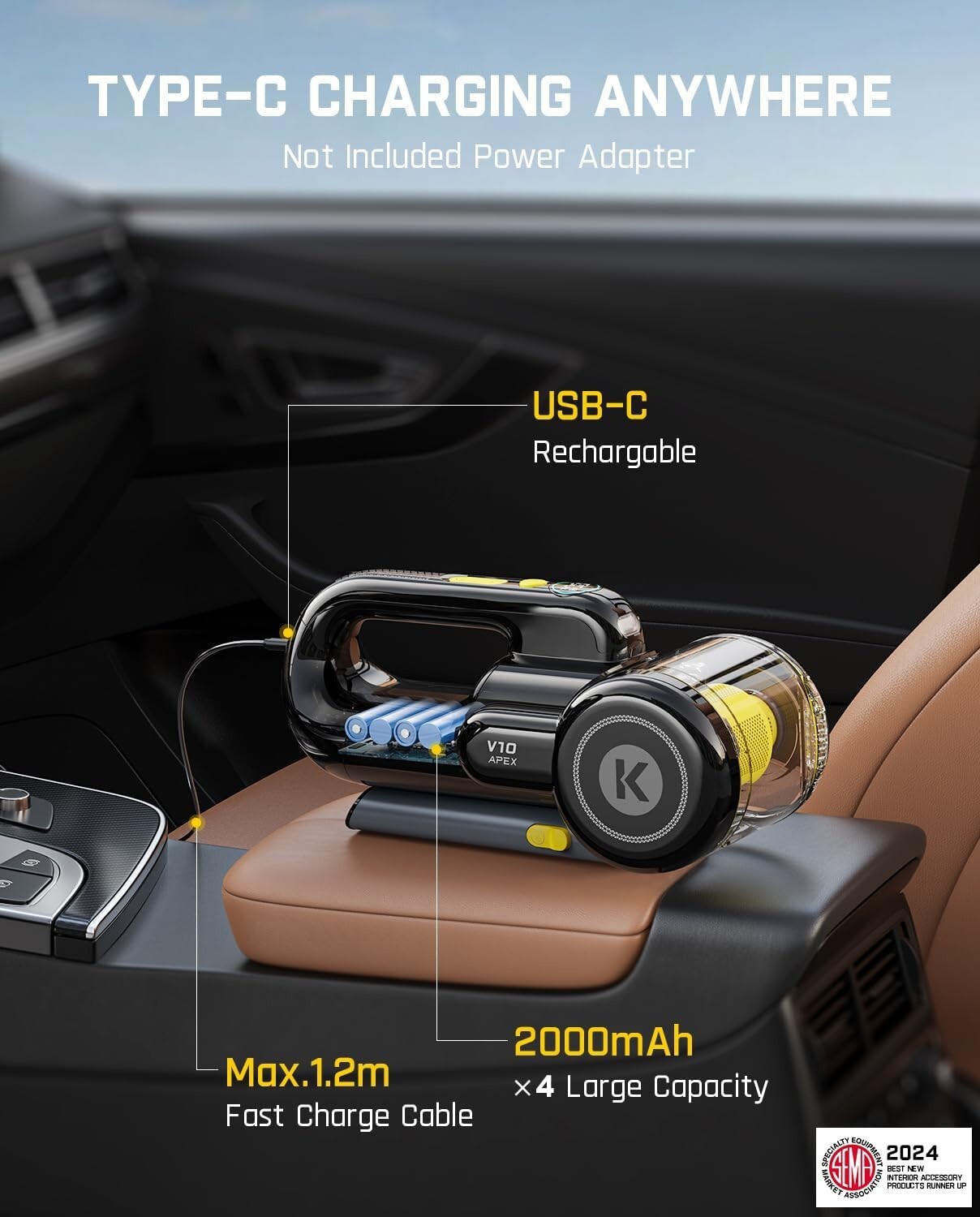Fanttik Fold V10 Apex Pivot Car Vacuum, 17000Pa/50AW High Power Cordless Hand Va