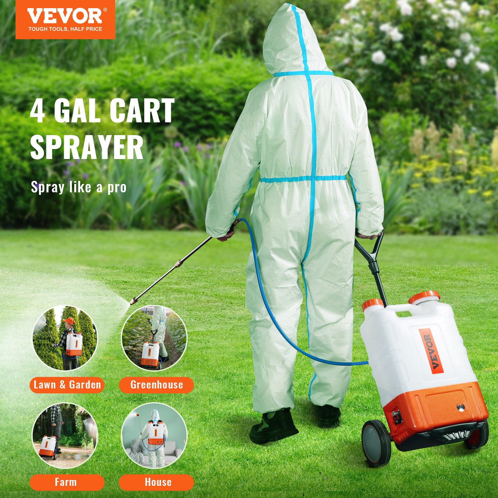 VEVOR Battery Powered Backpack Sprayer with Wheel 4 Gal Tank 0-94 PSI Adjustable