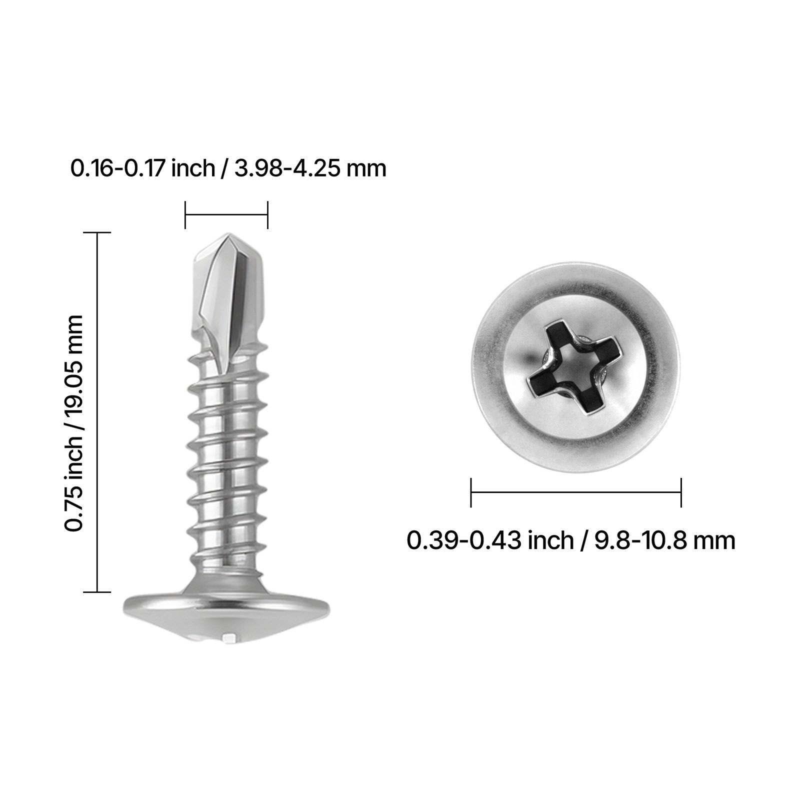 Self Tapping/Drilling Screws 3/4 Inch Stainless Steel Phillips Wafer Head 350pcs