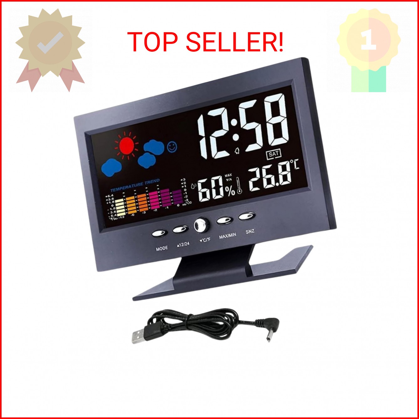 THE PERFECT PART Auto Set Digital Alarm Clock | Color Display LCD Screen with Sn