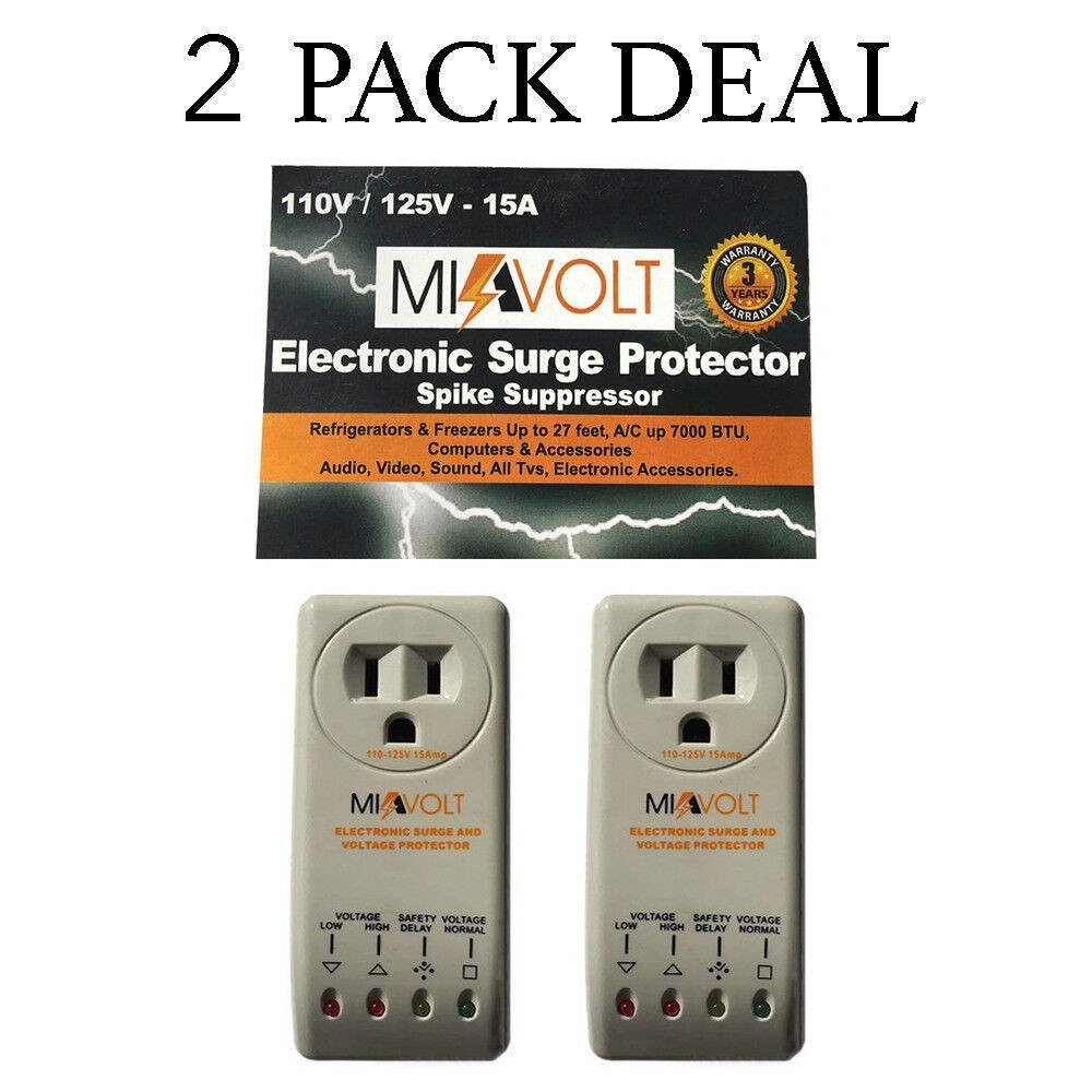 2 Pack 1800W Voltage Brownout Appliance Surge Protector 3-Years Warranty