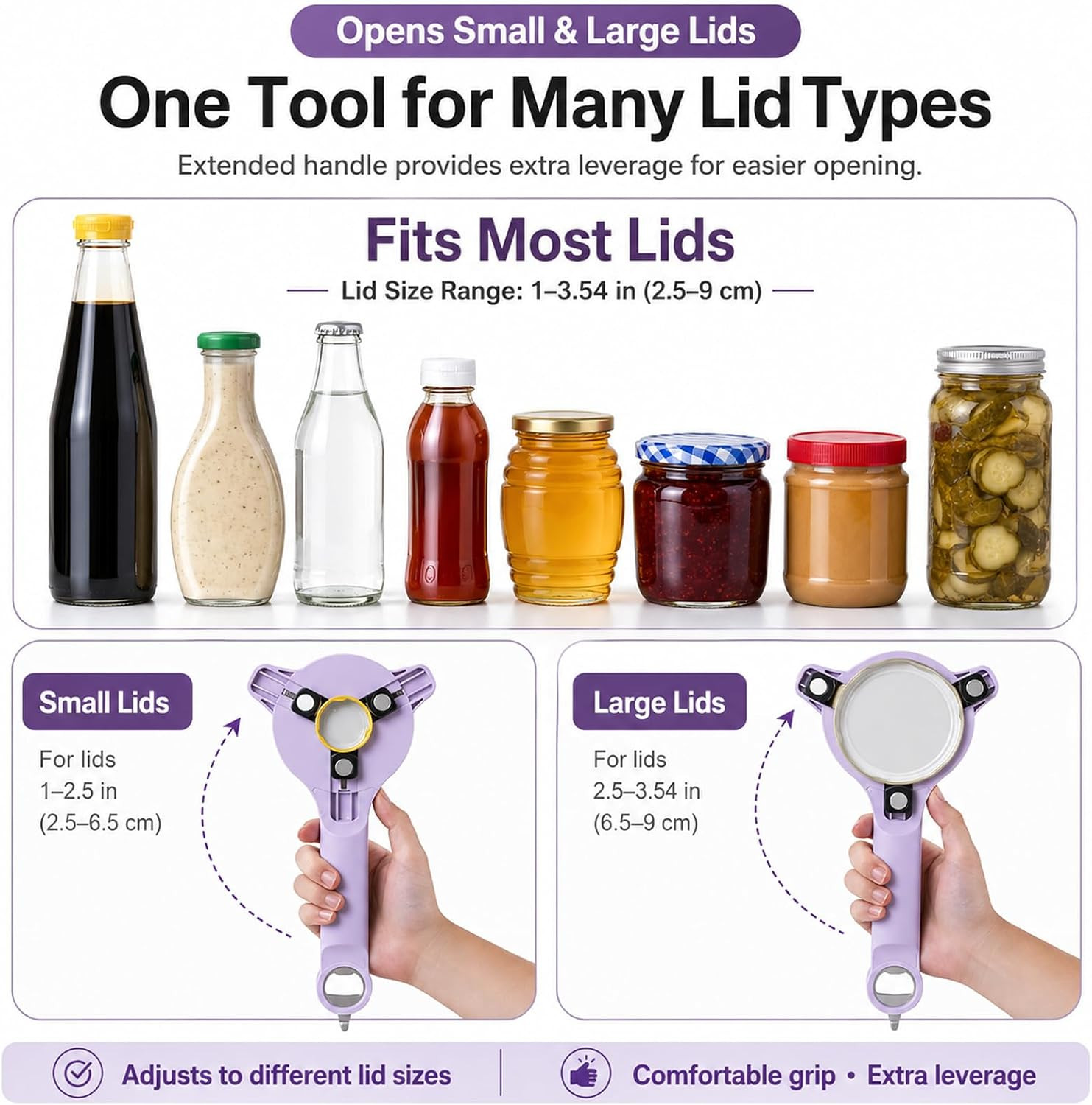 Jar Opener for Seniors and Weak Hands, Adjustable 3-Gear Non-Slip Jar Opener
