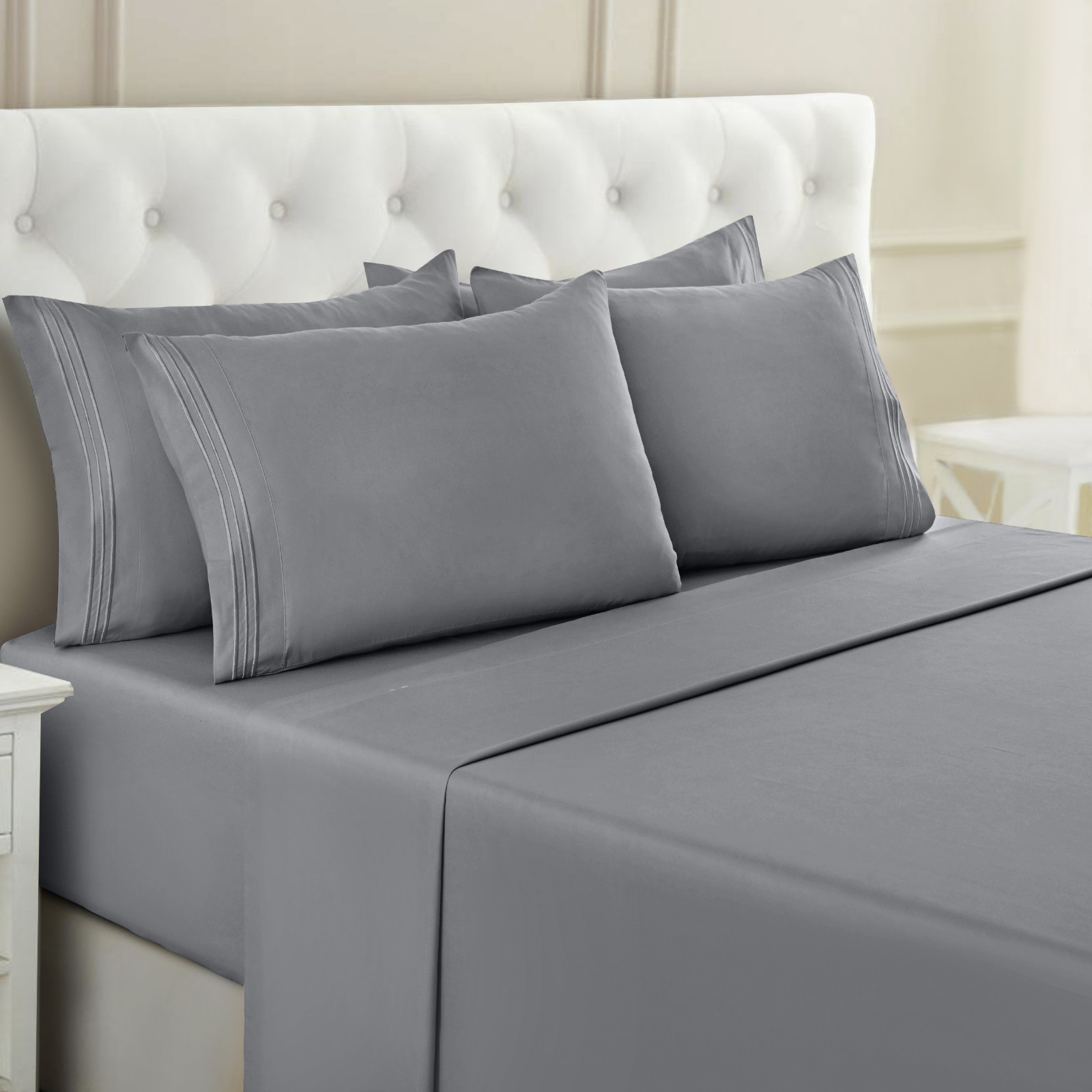 1800 Series 6 Piece Bed Sheet Set Soft Deep Pocket Twin King Queen Full Sheets