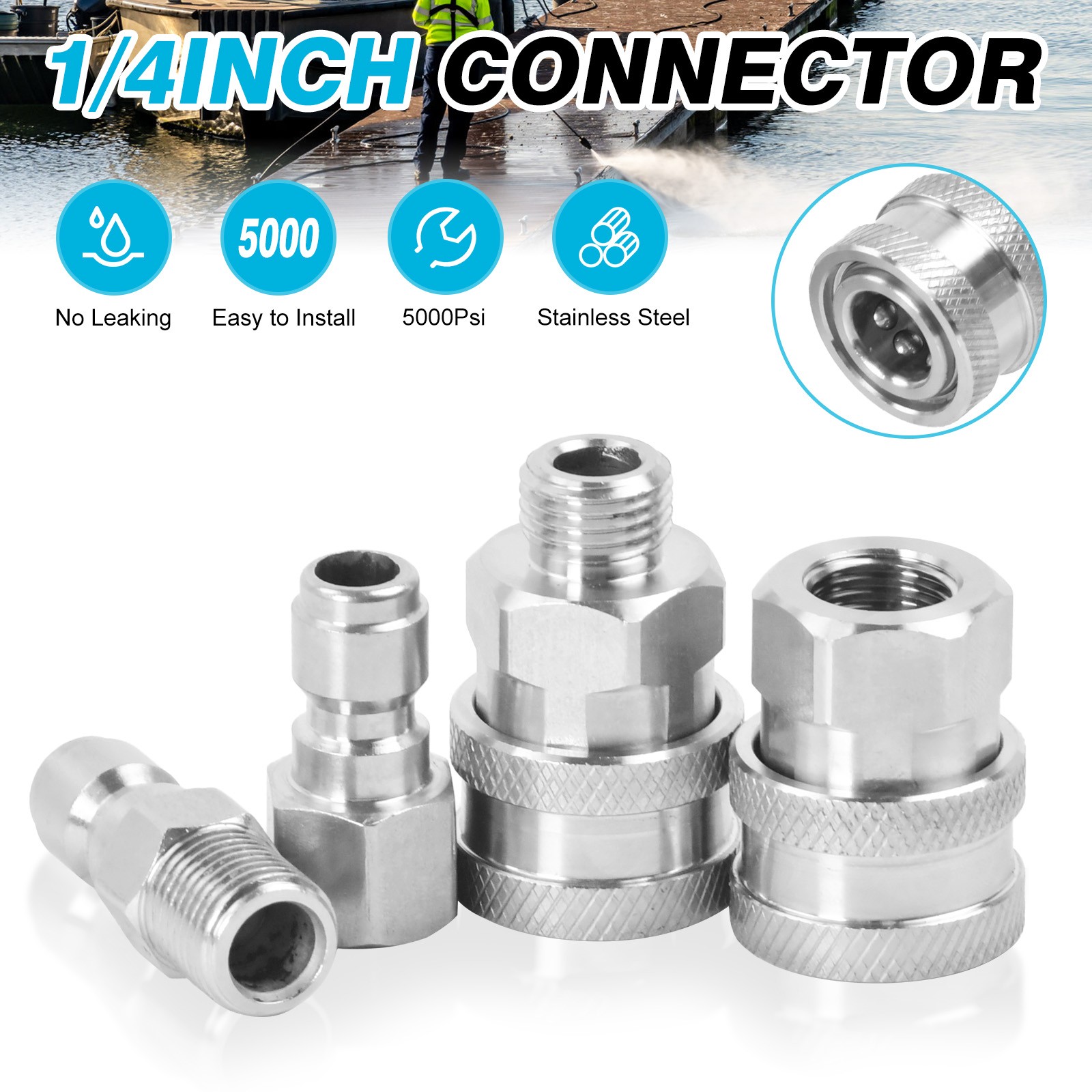2 Sets NPT 1/4 Inch Pressure Washer Coupler Quick Connect Plug Fitting Adapter