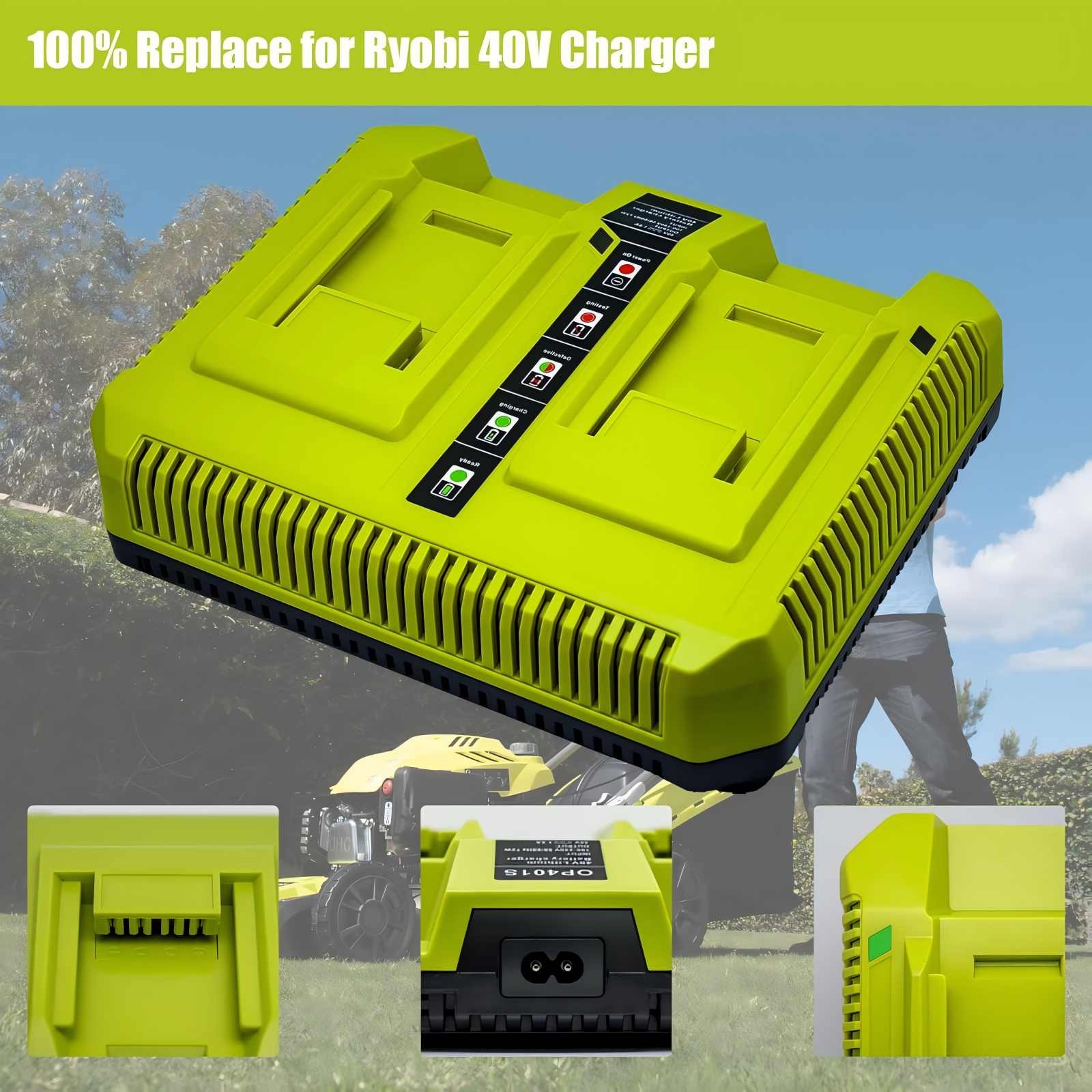 40V Charger OP401S for Ryobi 40V Battery, Dual Battery Charger for Ryobi OP4040