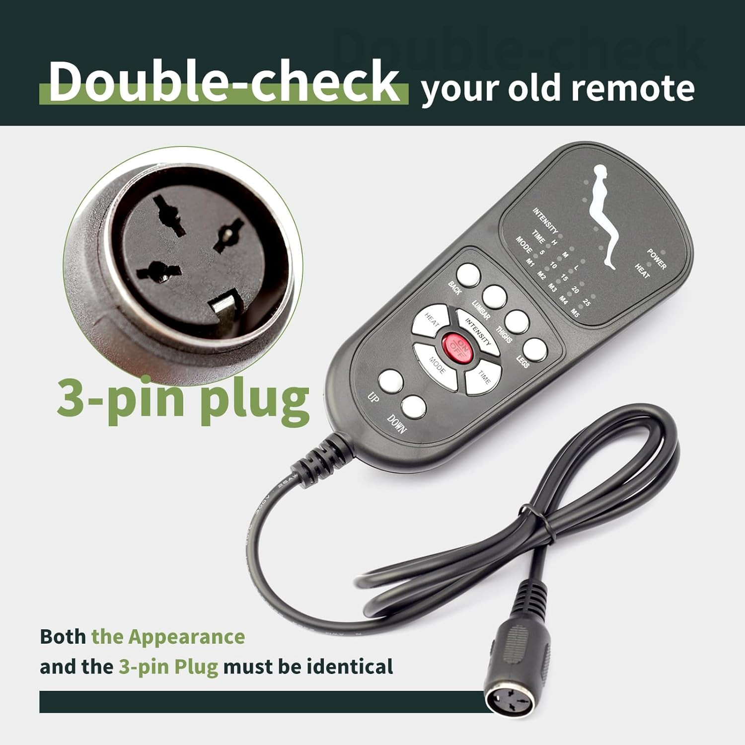 3 Pin Replacement Massage Function Remote Handset Controller for Recliner Lift C