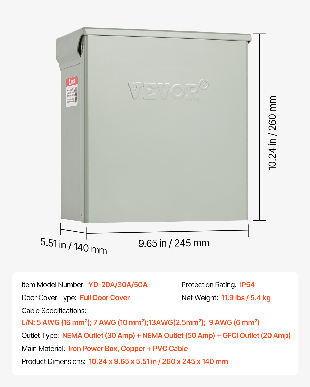 VEVOR Temporary Power Outlet Panel RV Electrical Panel 20 30 50 Amp Outlet Box
