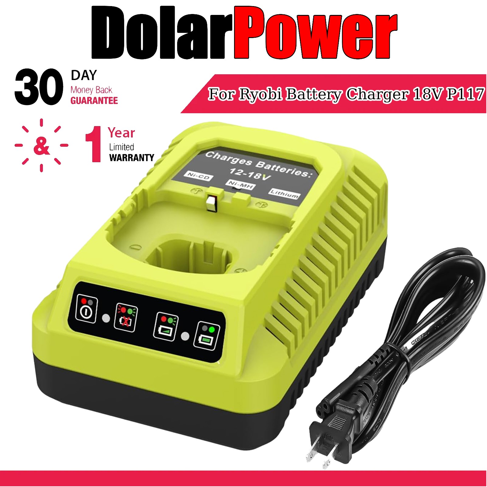 P117 Fast Charger For RYOBI For One+ Plus 18V High Capacity Lithium Battery P108