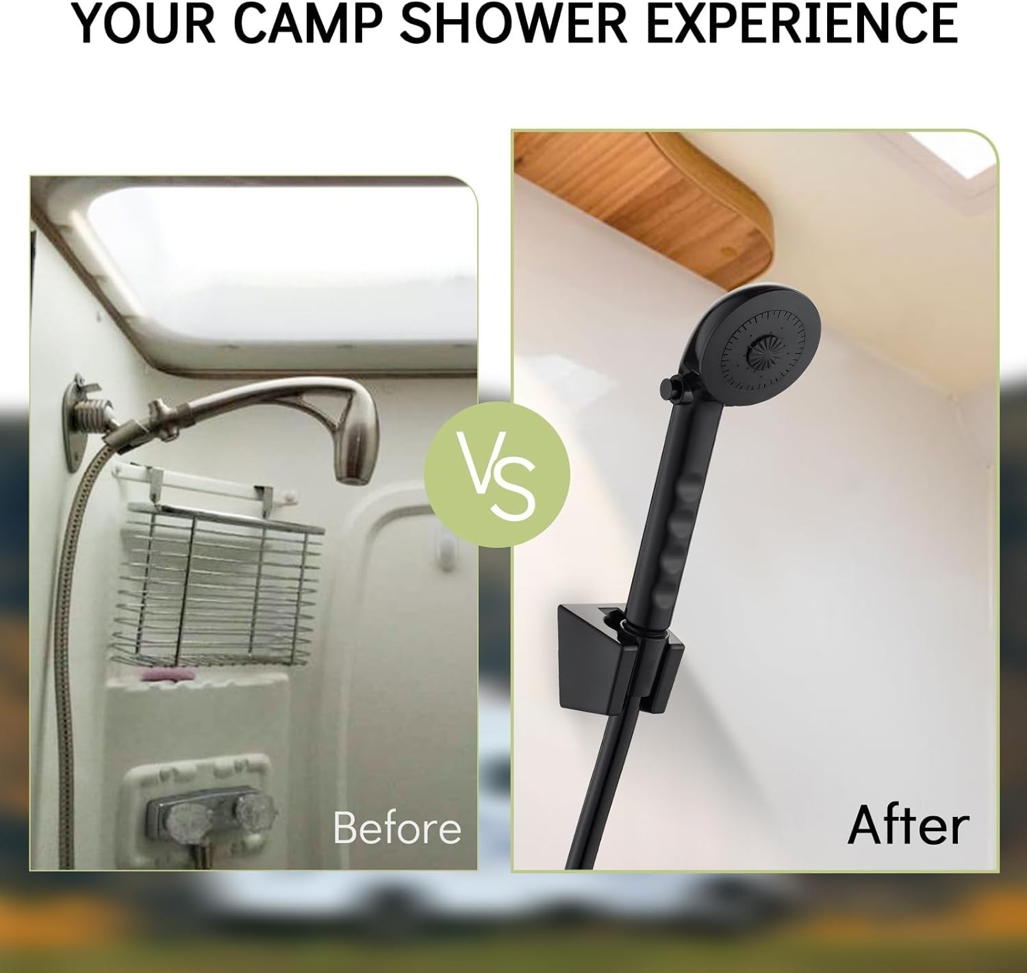 RV Shower Head + 47″ No-Kink Hose Outdoor Non-Metallic Matte Black Water Saving