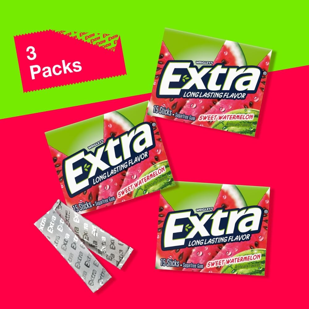 Sugar-Free Watermelon Chewing Gum, 15 Count (3 Pack) – Fresh Flavor