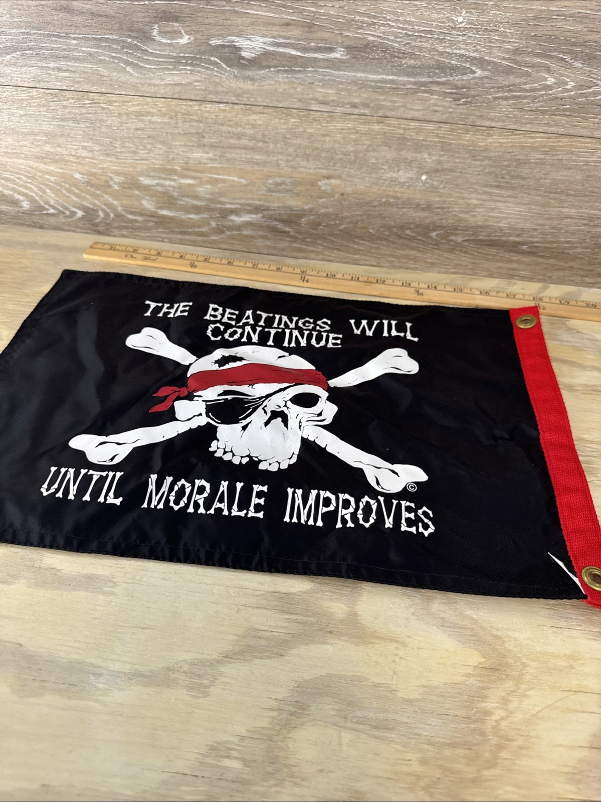 Jolly Roger Pirate Beatings Will Continue Morale Improve Nylon Boat Flag 12×18