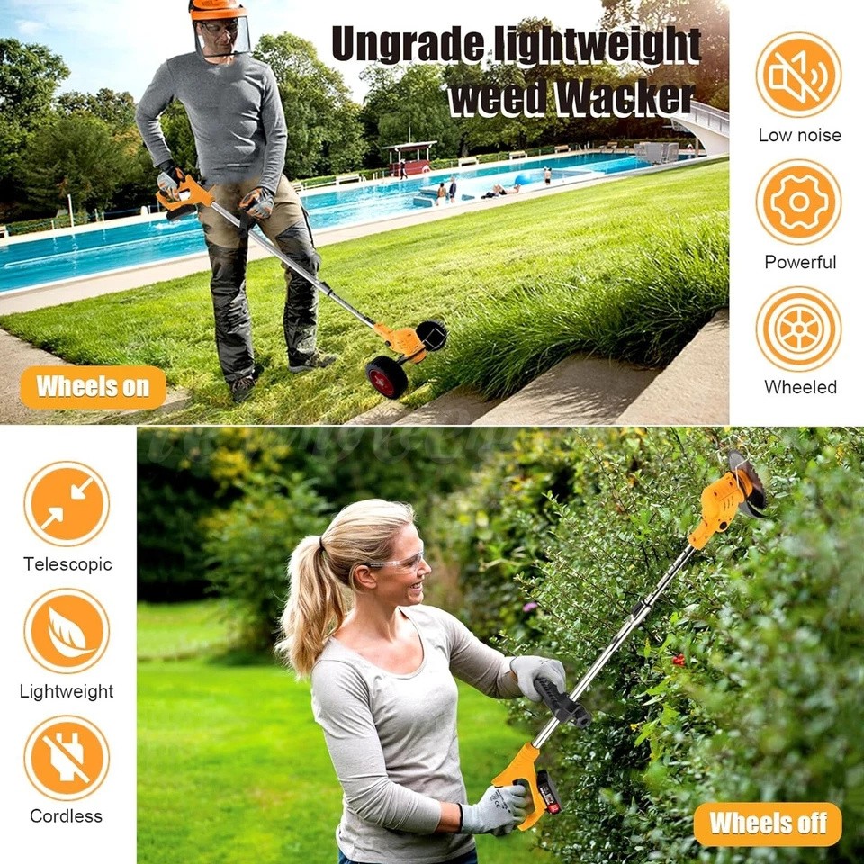 Cordless Weed Eater Electric Brush Cutter Lawn Edger Grass String Trimmer 4.0Ah