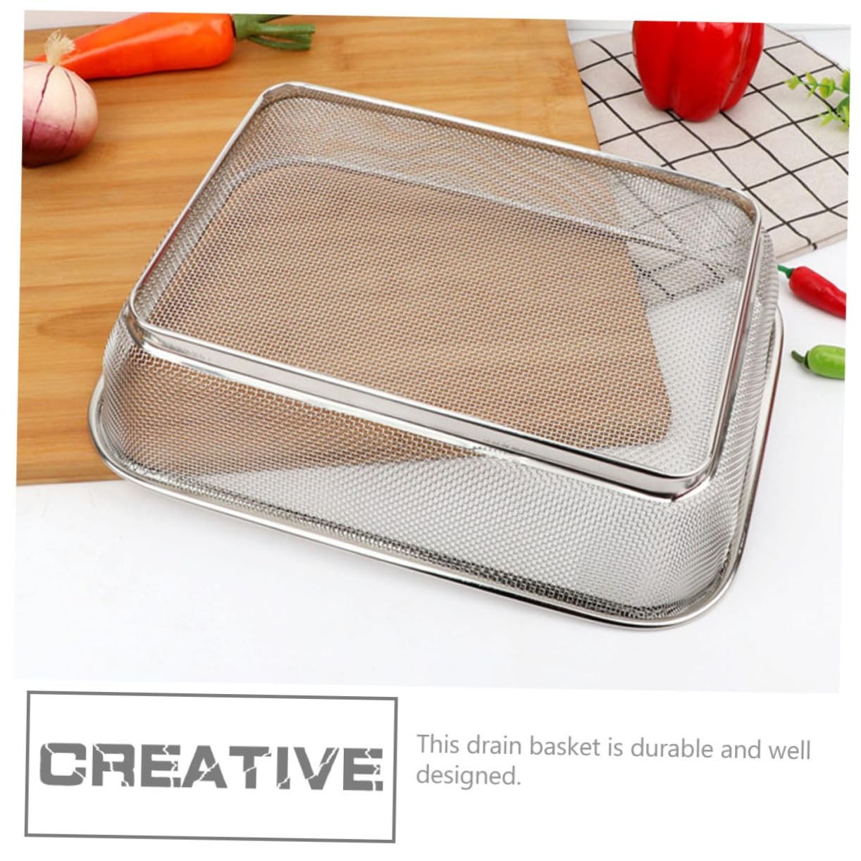 Stainless Steel Fine Mesh Shallow Drain Basket Sieve 13.4×9.8 In