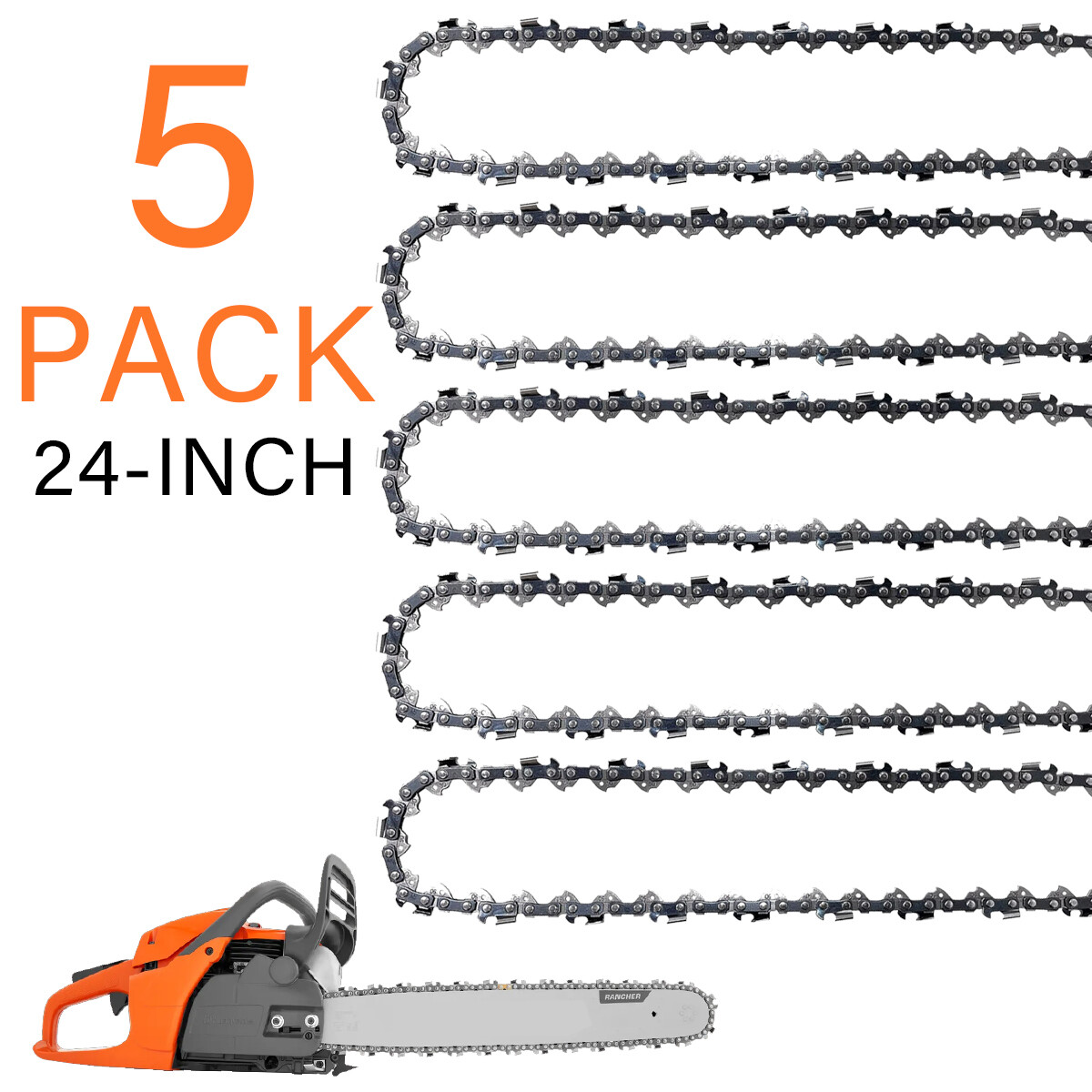 5 pack 24″ Chainsaw Chain For Husqvarna 390XP 455/460 Rancher 3/8″-.050″-84DL