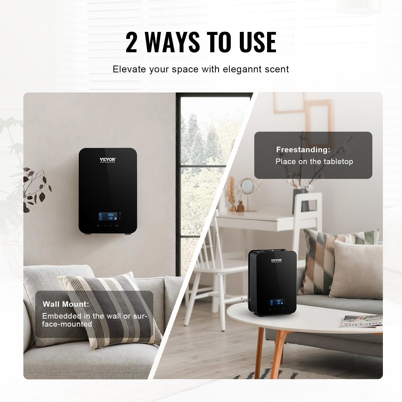 VEVOR HVAC Scent Diffuser 180ML Cold Air Scent Air Machine 2000 Sq.Ft Waterless