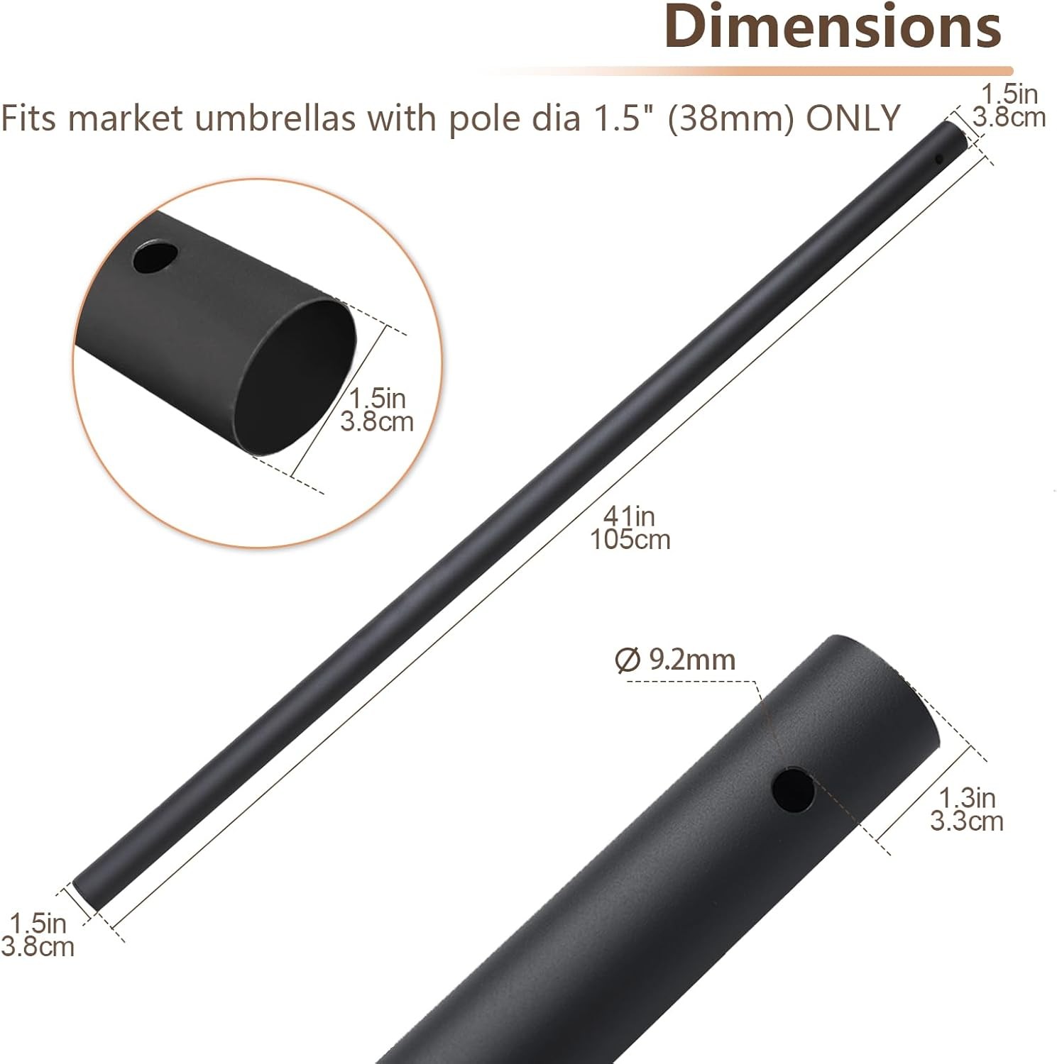 1.5in Outdoor Patio Replacement Extension Market Umbrella Lower Pole without Bul