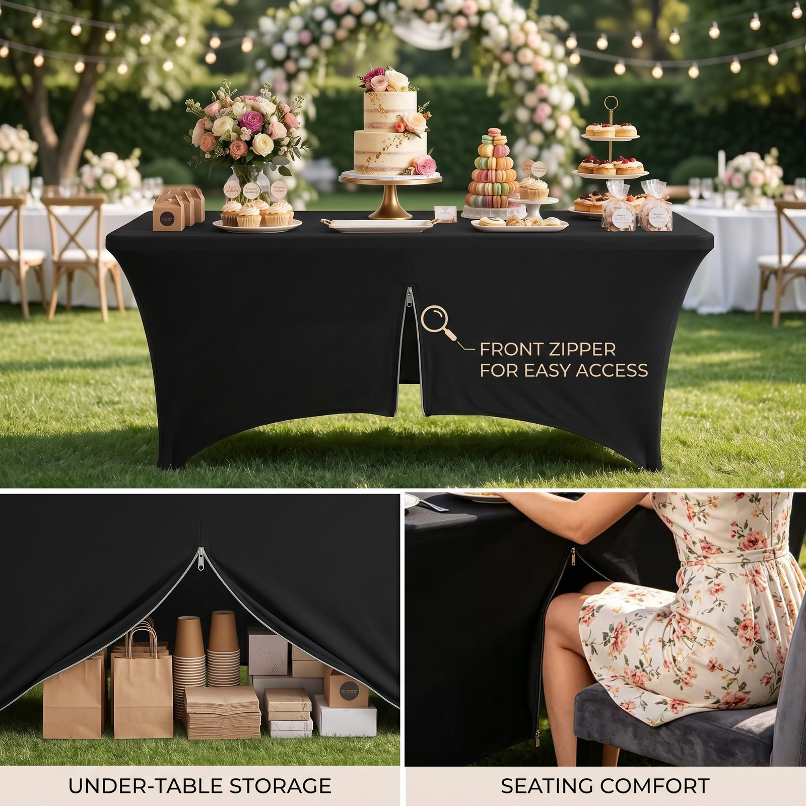 6FT Rectangular Spandex Table Cover Stretch Fitted Tablecloth for Vendor Wedding