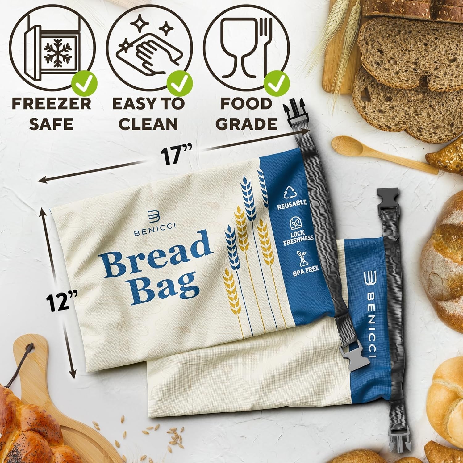 2 Pack Extra Large Reusable Bread Bags for Ultimate Freshness & Storage