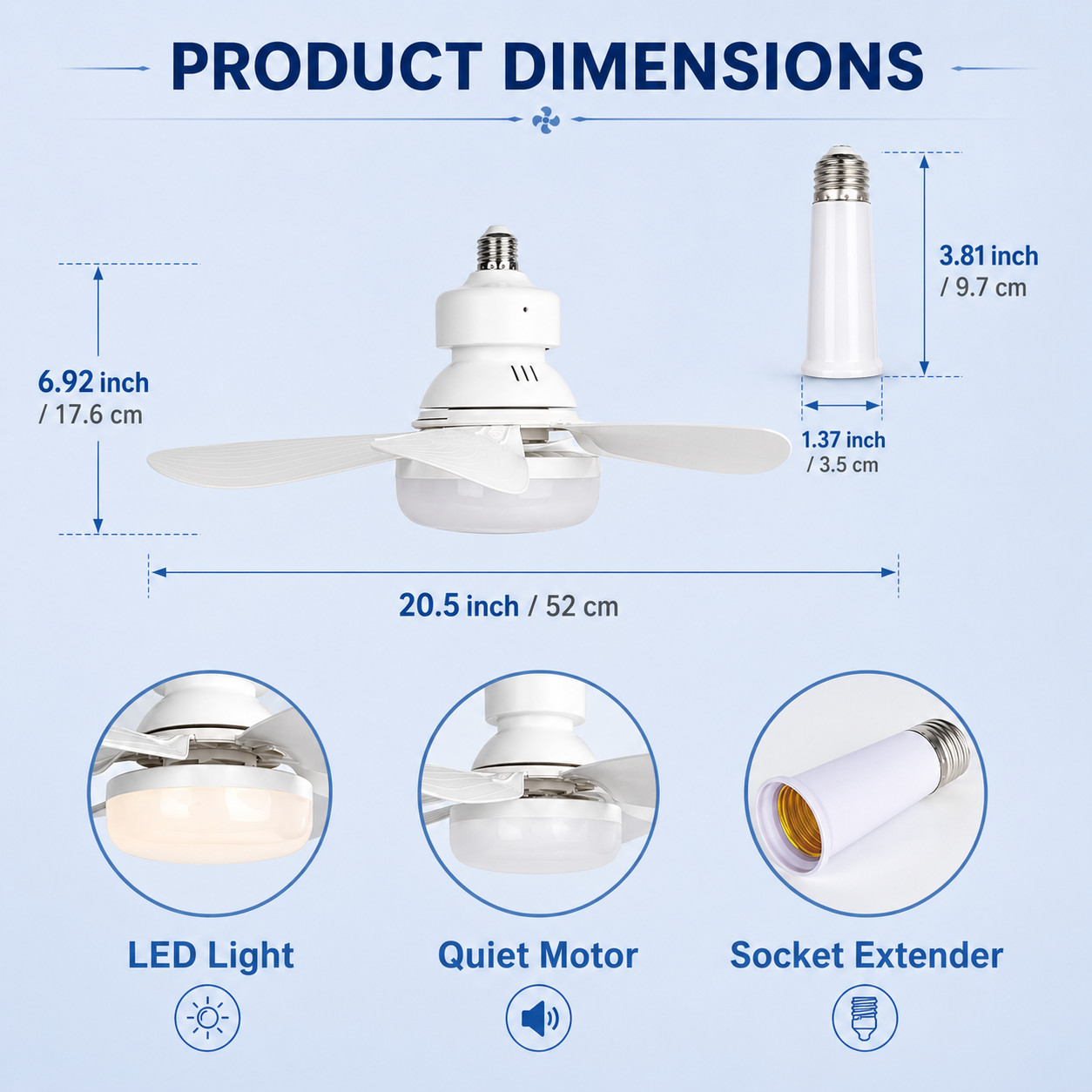 Socket Fan Light Ceiling Fans With Lights And Remote Dimmable LED Ceiling Fan US