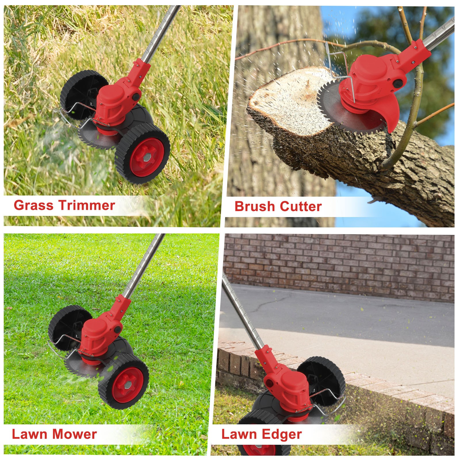Red Electric Cordless Grass Trimmer Strimmer Garden Edger Cutter w/2 4.0 Battery