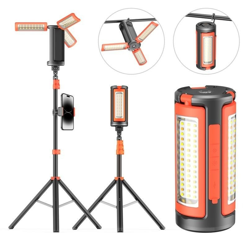 3-Head Rechargeable LED Camping Light 10000mAh, 67″ Adjustable Stand, Tripod