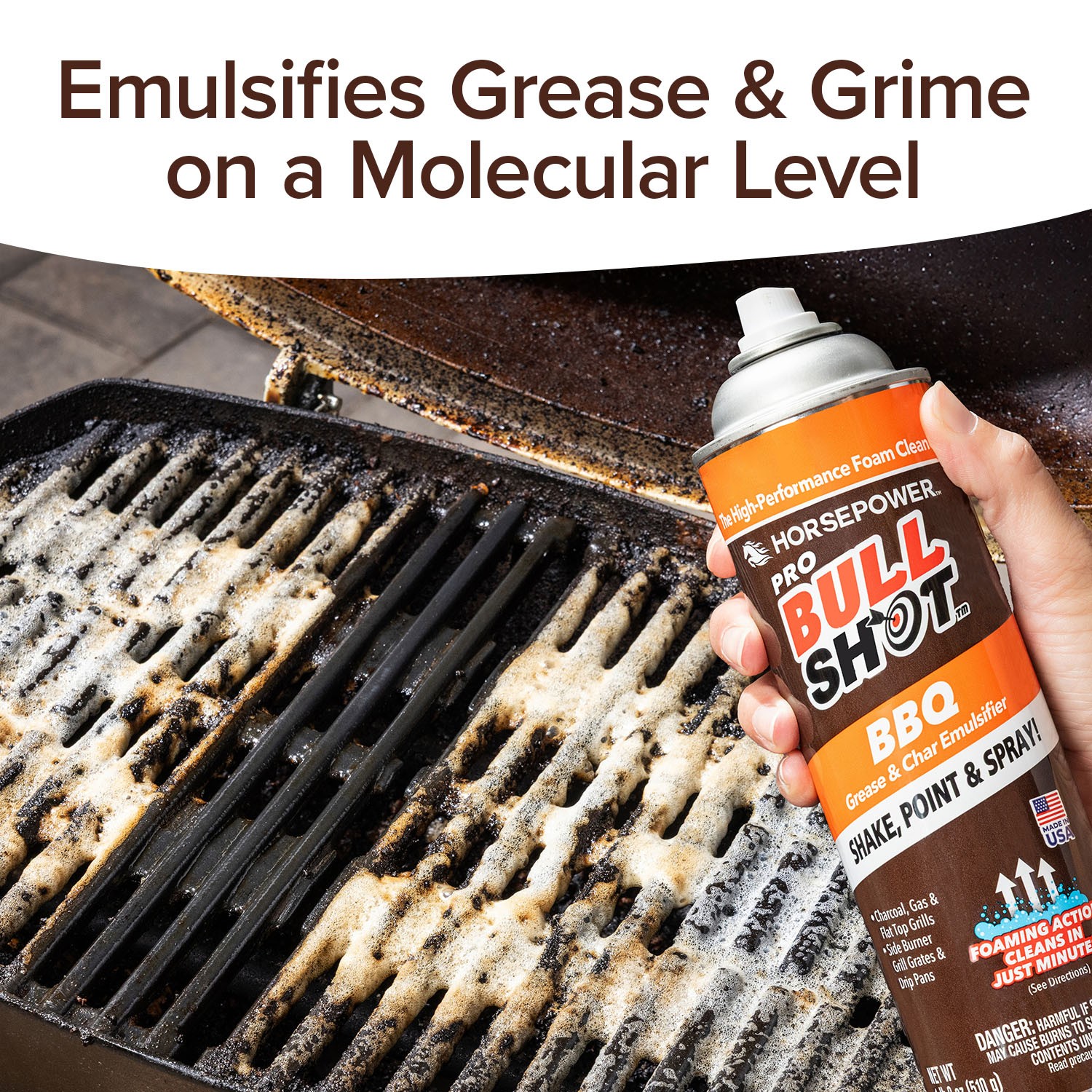 Bull Shot BBQ, Made in the USA, Foaming Action Grill Cleaner