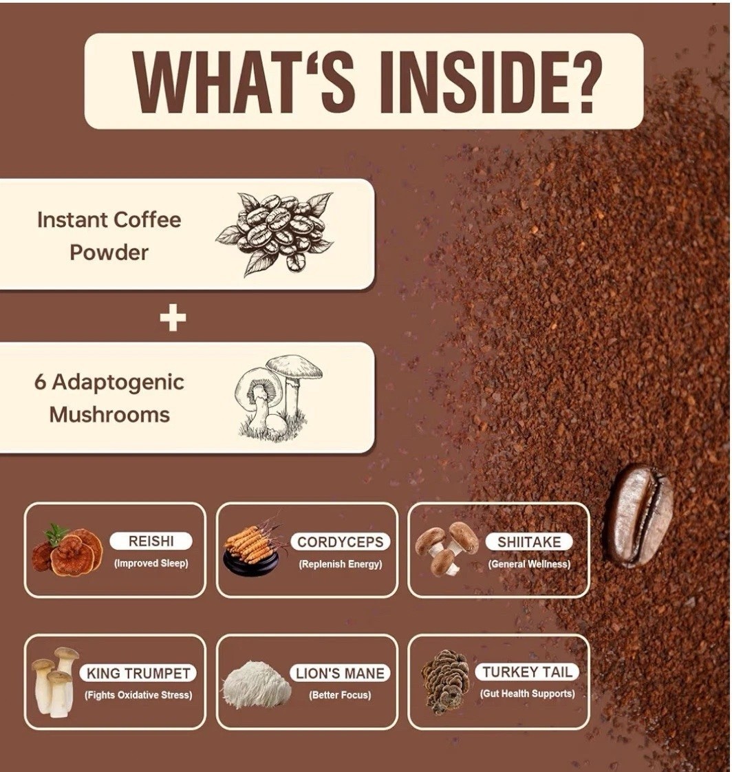 Organic Mushroom Coffee 30 Servings – 6 Mushroom Blend for Focus & Energy