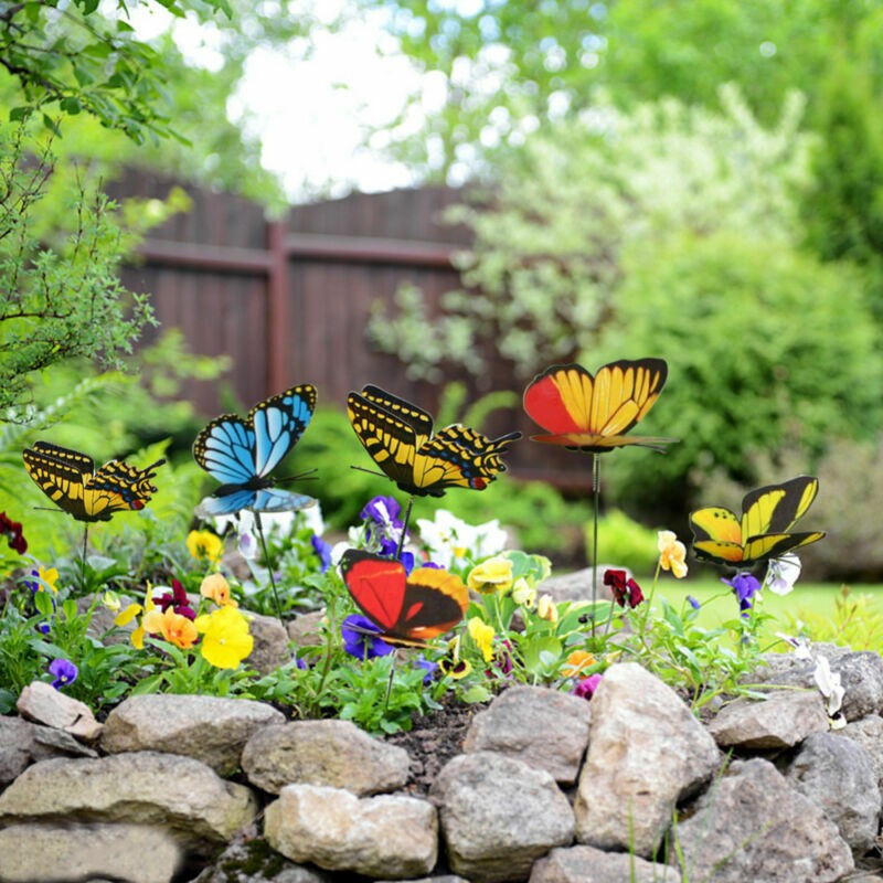 Butterfly Garden Decorations 9.8in Plastic Butterfly Stakes Ornaments Waterproof