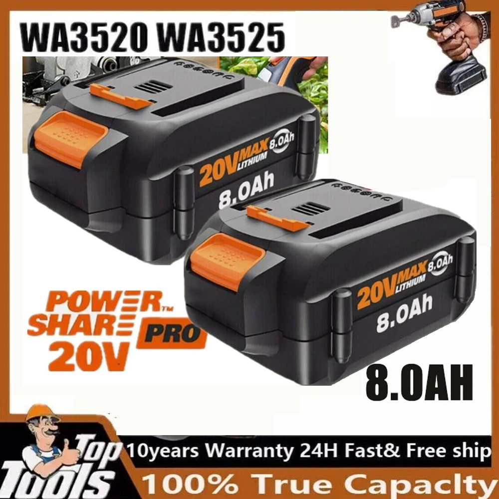 2PACK 8.0Ah For WORX 20V 8AH MAX Extend Lithium-Ion Battery WA3525 WA3575 WA3520