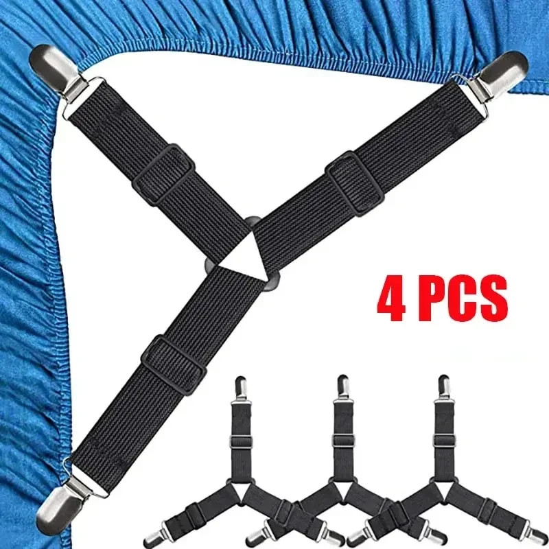4Bed Sheet Fasteners Adjustable Elastic Suspenders Straps Mattress Covers Clips.