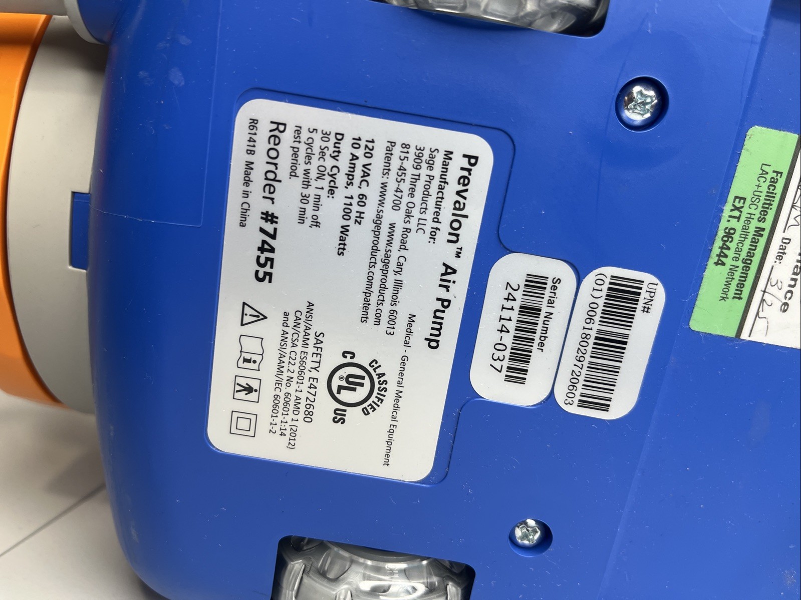 HEPA Equipped Prevalon AirPump 7455 with Wall Mount- Tested