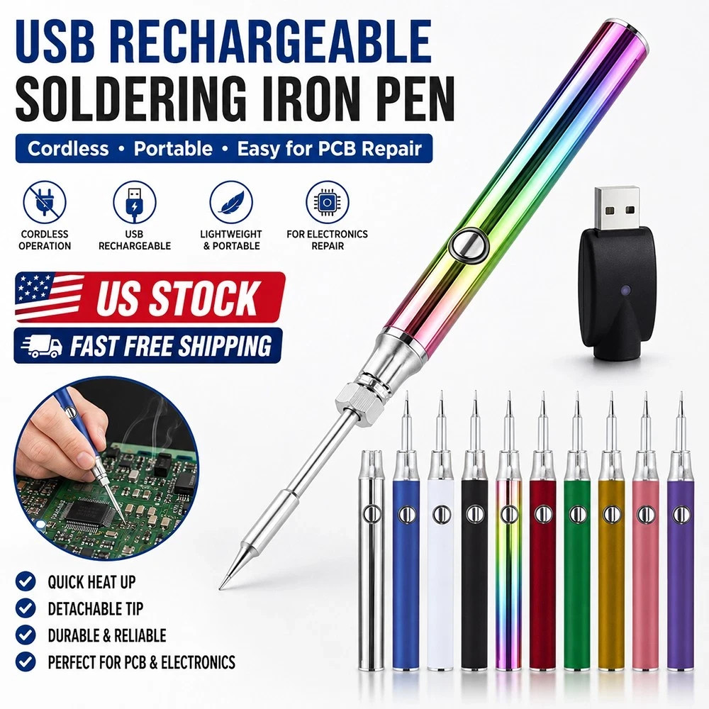 1100mAh USB Rechargeable Cordless Soldering Iron Pen Kit with 3 Temp Settings US