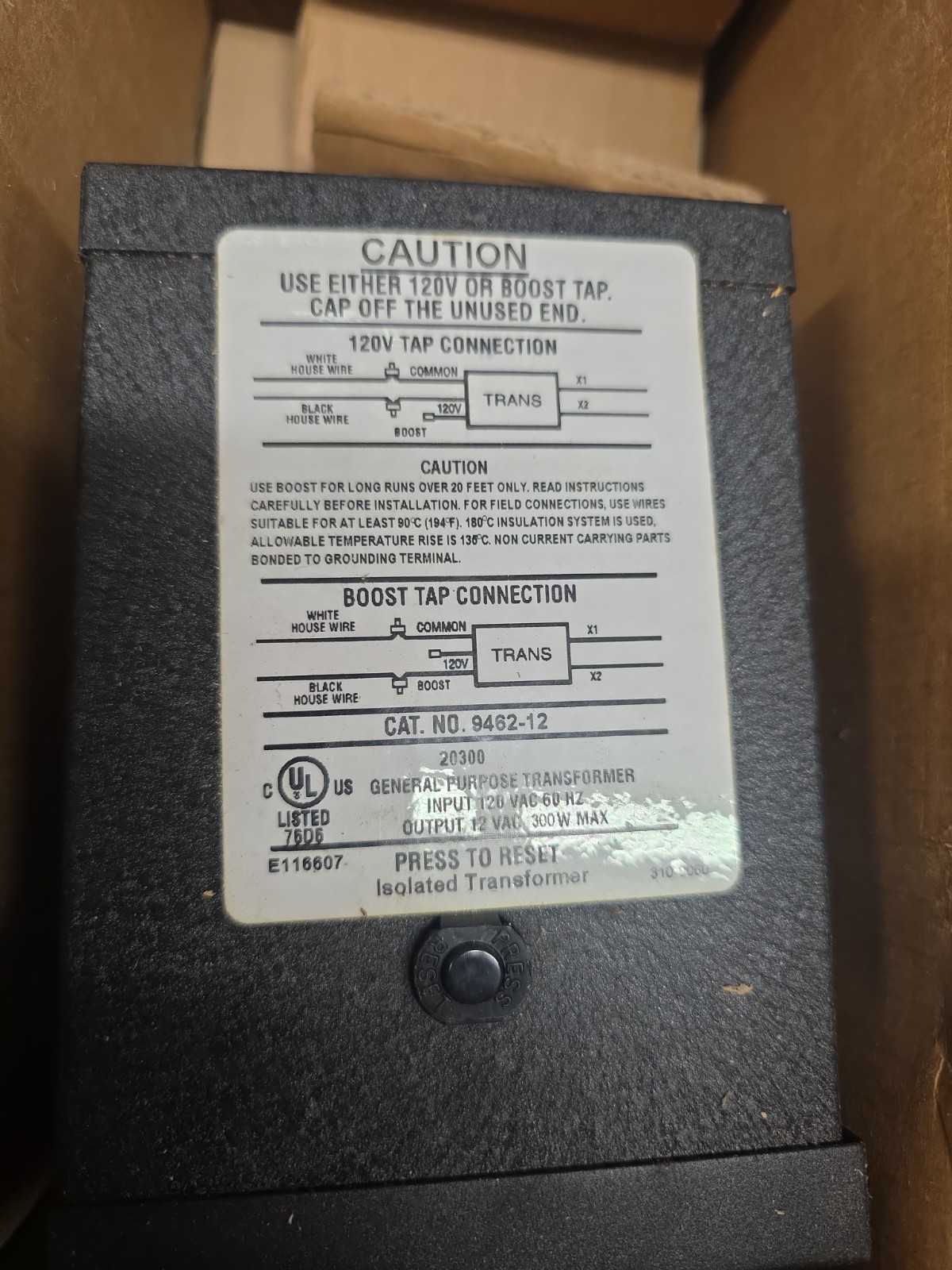 9462-12 Sea Gull Lighting Transformer Input 120Vac 2.5A Output 12Vac 25A 300W