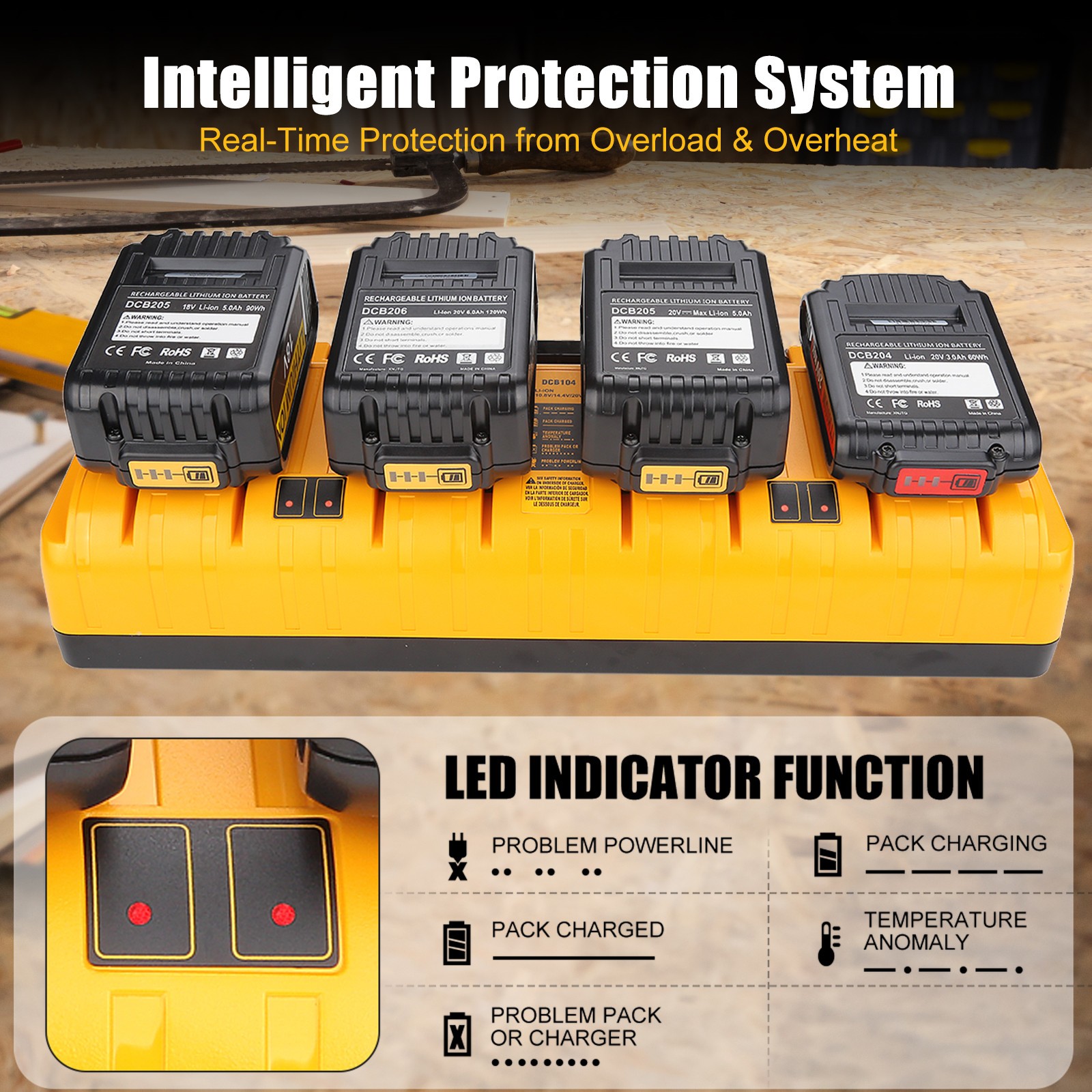 4x 8Ah Lithium Battery for DeWalt 20V MAX DCB206 DCB204 DCB200 & DCB104 Charger