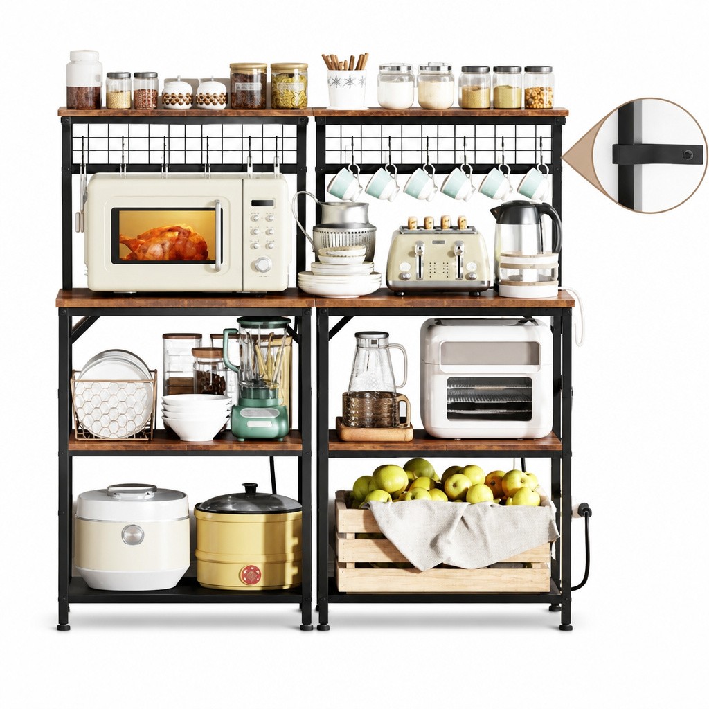 Kitchen Bakers Rack Power Outlet 4-Tier Oven Stand Storage New