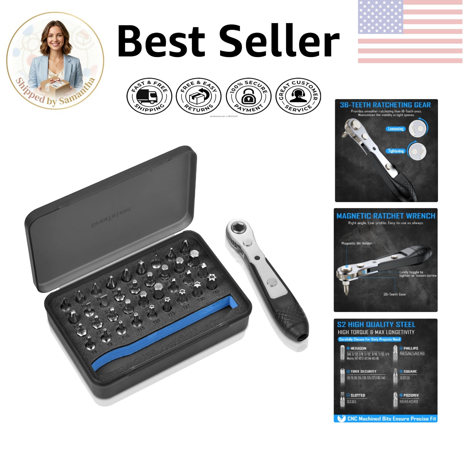 Precision 37-in-1 S2 Steel Mini Ratchet Wrench for Home Improvement Projects