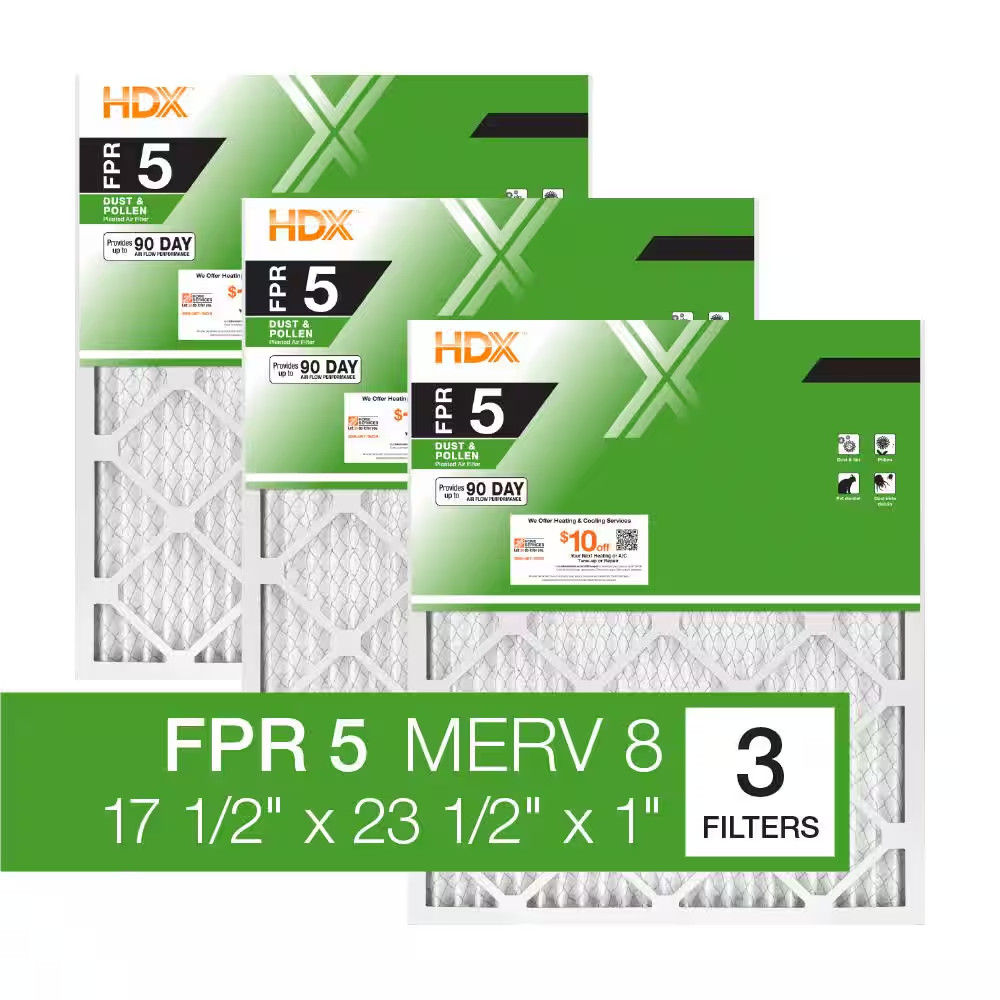 17.5 In. X 23.5 In. X 1 In. Standard Pleated Air Filter FPR 5, MERV 8 (3-Pack)