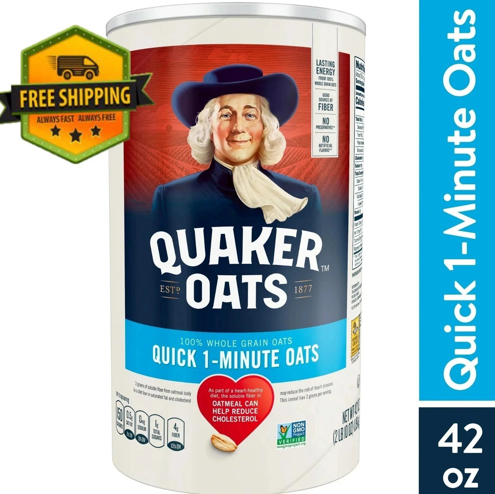 Quaker Quick 1-Minute Oats – 42 oz Canister of Quick-Cooking Oatmeal