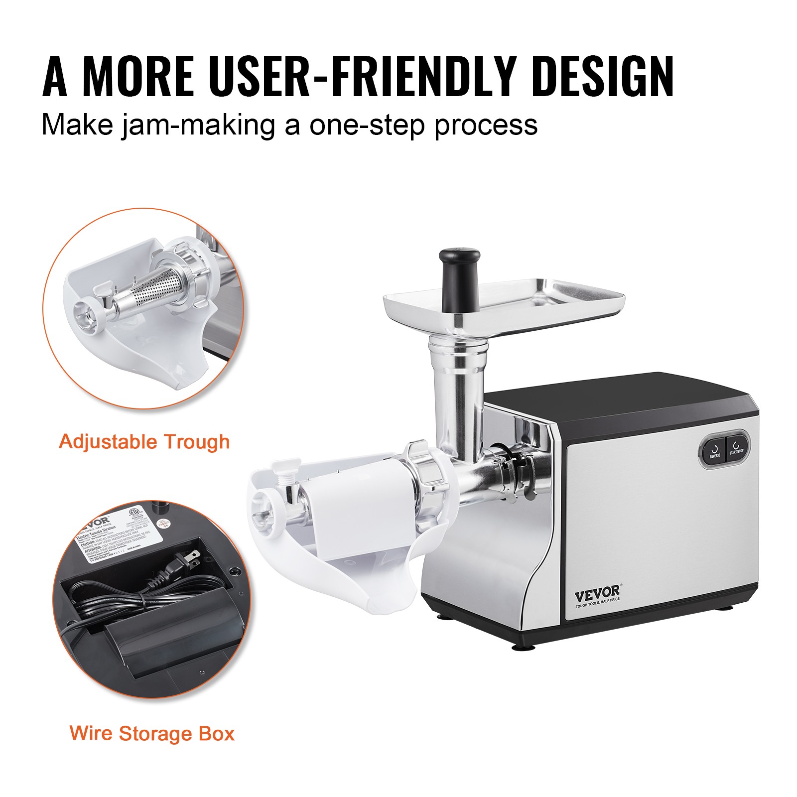 VEVOR 100 LBS/H Electric Tomato Strainer 400W Tomato Sauce Maker Machine Փ45mm
