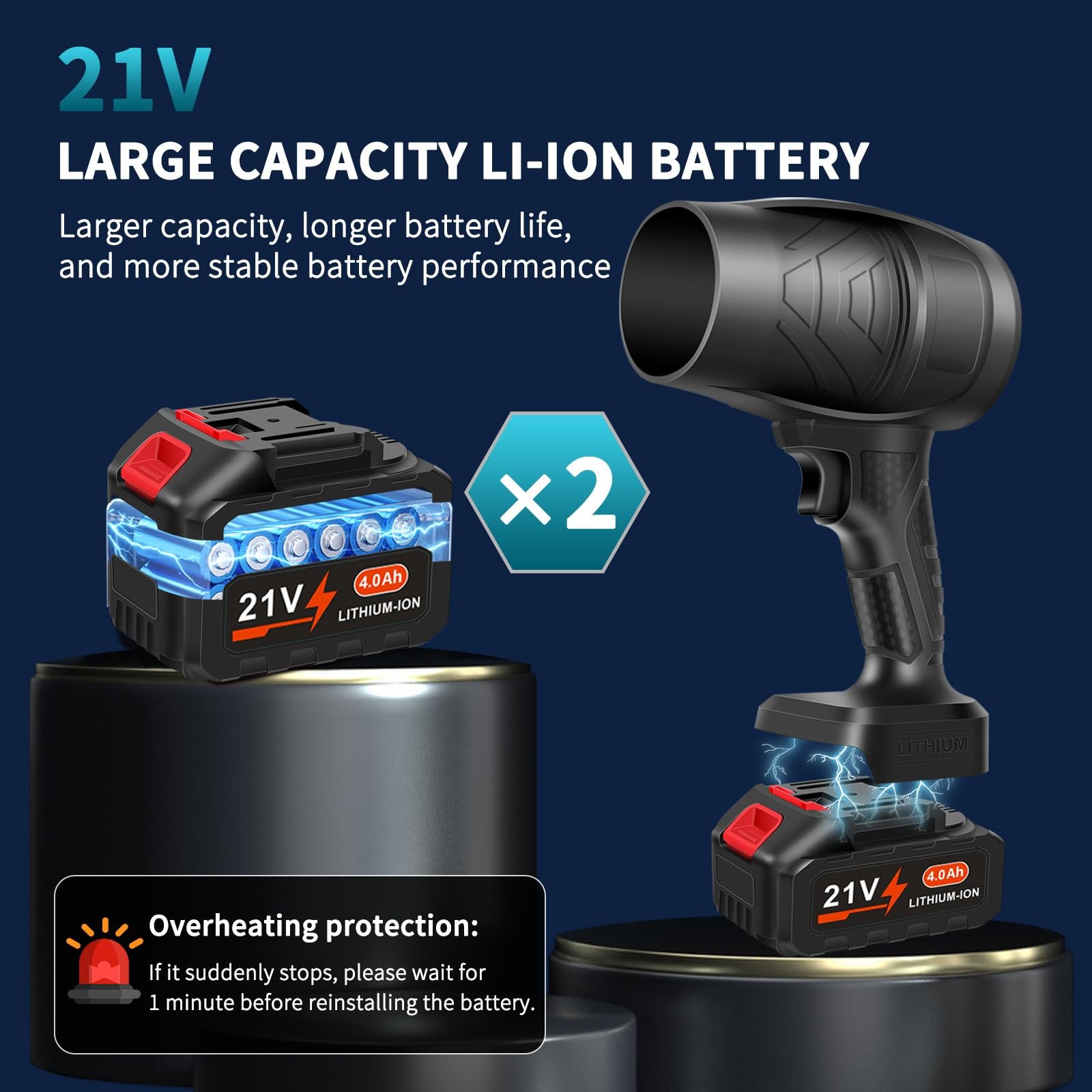 Cordless Leaf Blower Powerful Handheld 2x21V Batteries Lightweight Lawn Care
