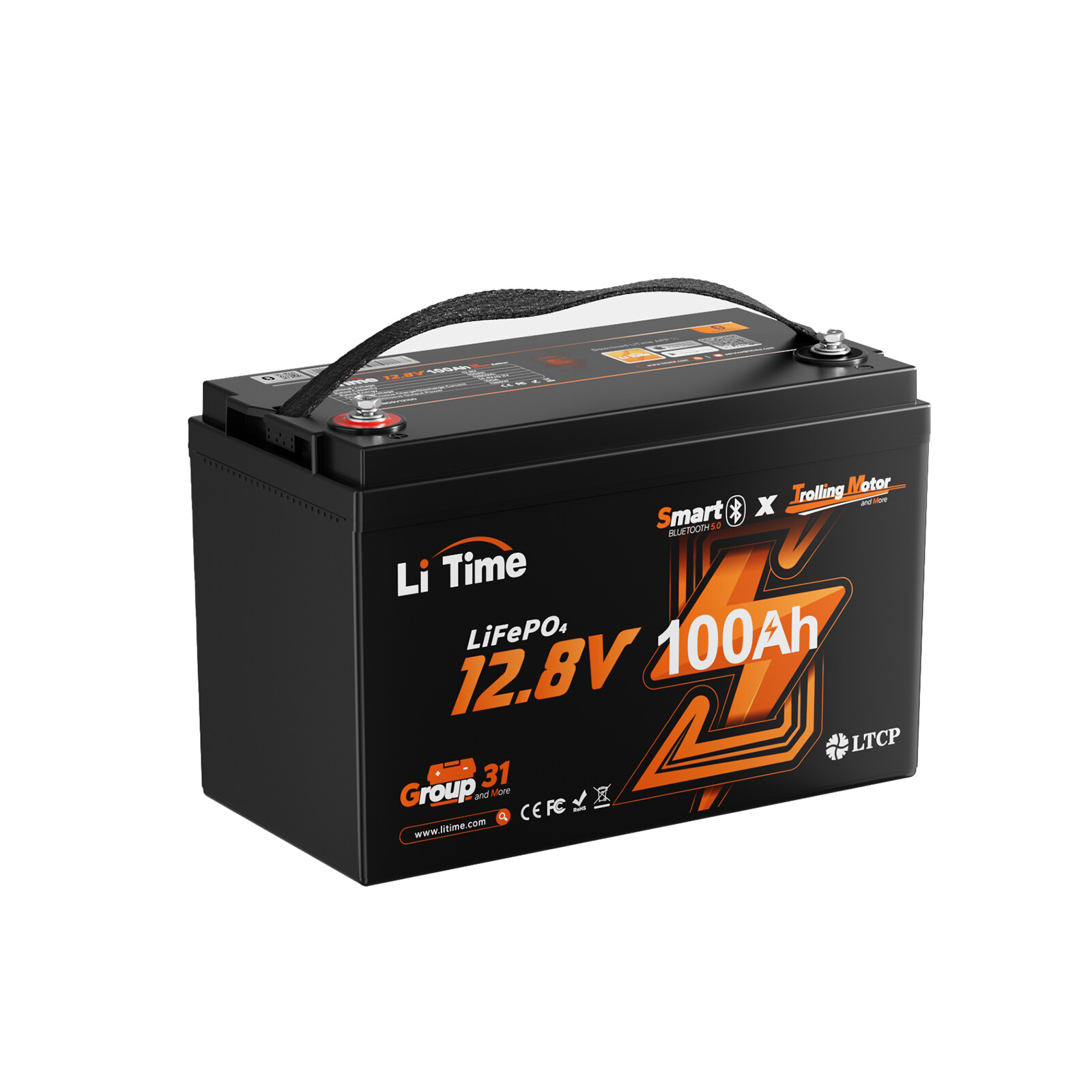 LiTime 12V 100Ah Group 31 Bluetooth Low-Temp LiFePO4 Lithium Battery For RV Boat