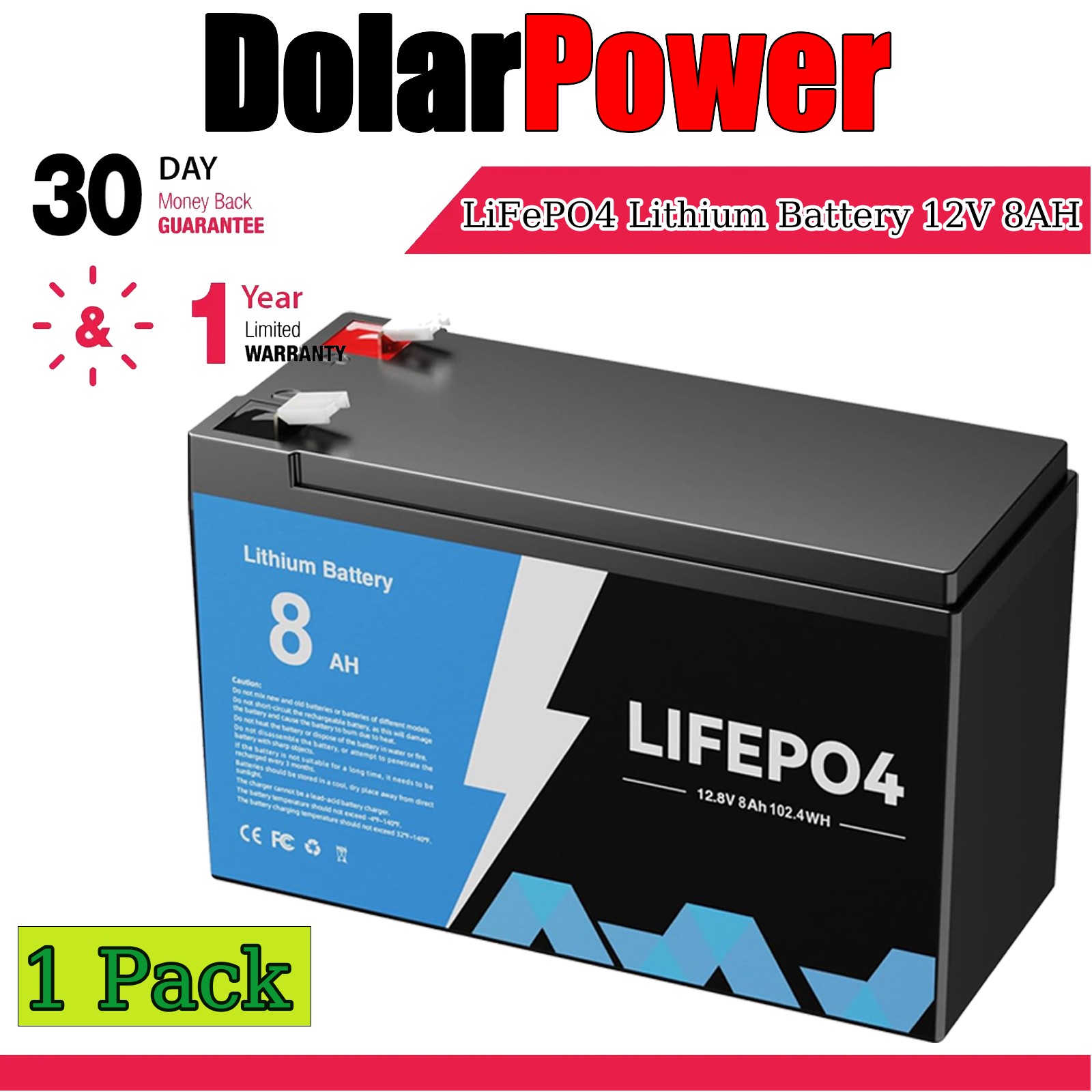 12V 8Ah Lithium Battery 5000+ Deep Cycle LiFePO4 BMS RV Solar Marine Off-Grid US