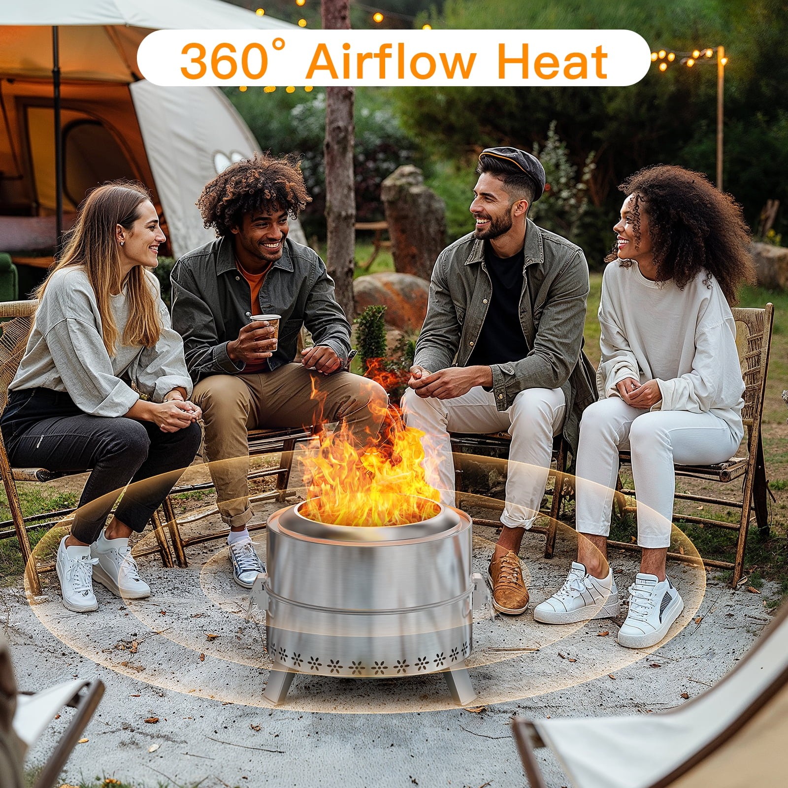 CHITOOMA 19 Inch Smokeless Fire Pit for Outside, Stainless Steel Wood with
