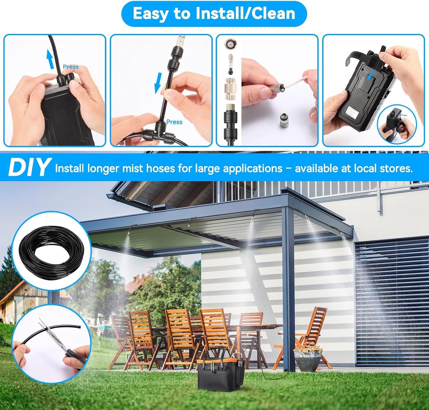 Compact Battery Powered Misting System for Outdoor Cooling