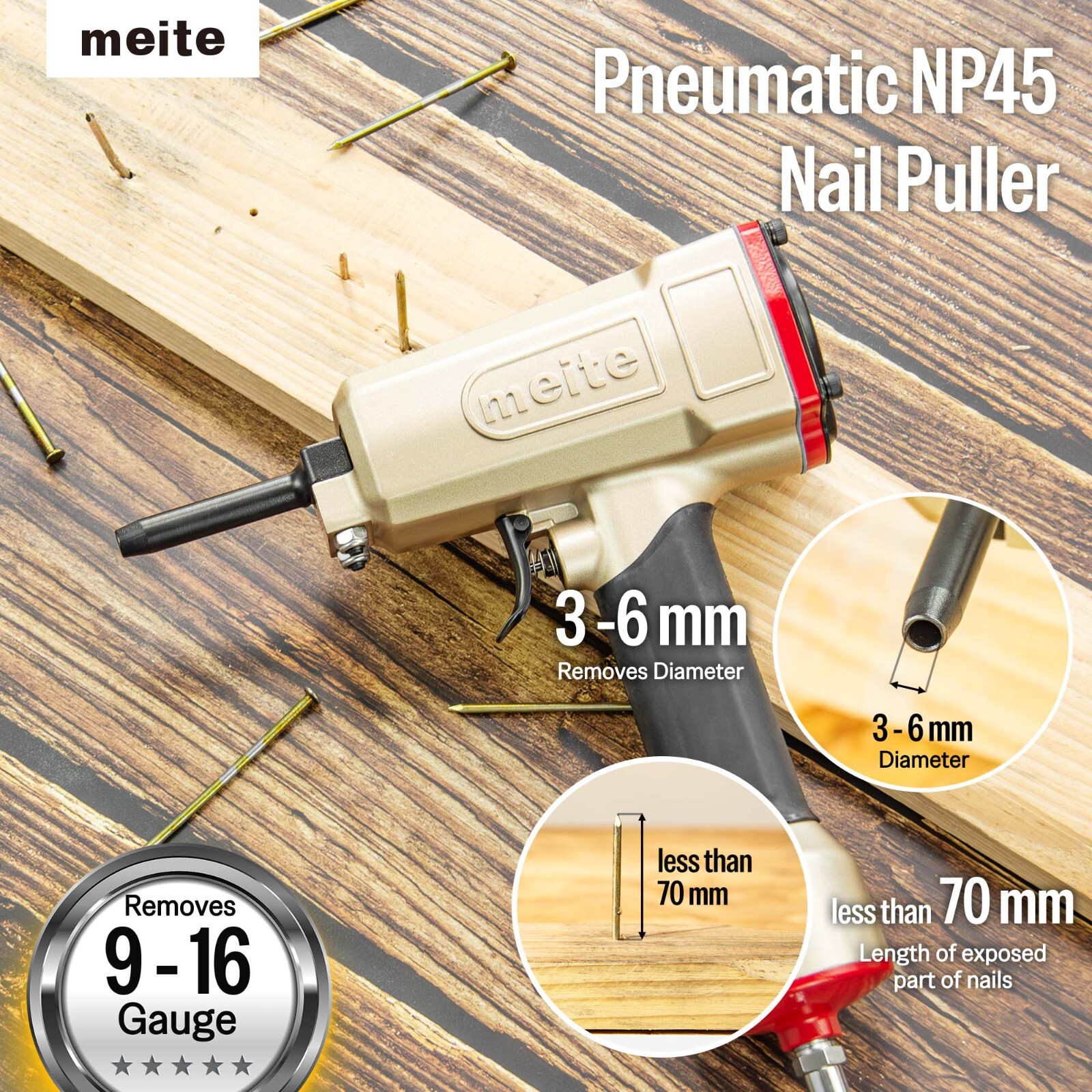 meite Pneumatic Nail Puller Nail Remover Professional Air Punch Nailer NP45
