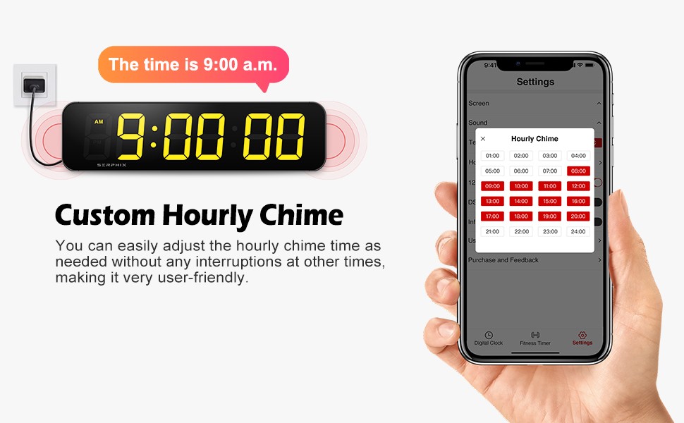 15.2″ Lar Digital Wall Clo with Seconds, App & Remote Control,