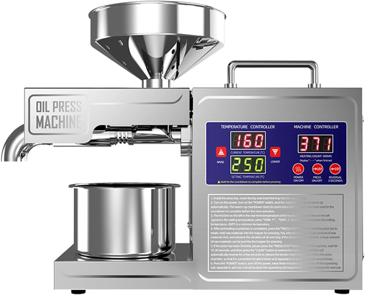 Oil Press Machine Oil Extractor Commercial Automatic Stainless Steel Cold Press